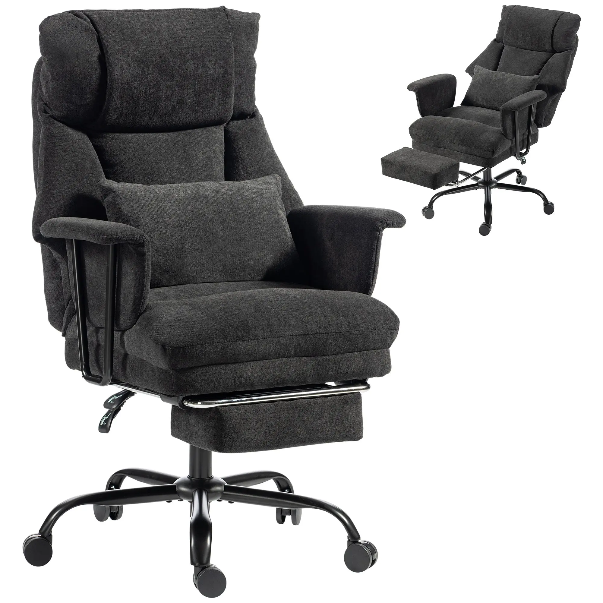 Heavy Duty Office Chair 180kg with Lumbar Support, Wide Seat & Reclining, Black