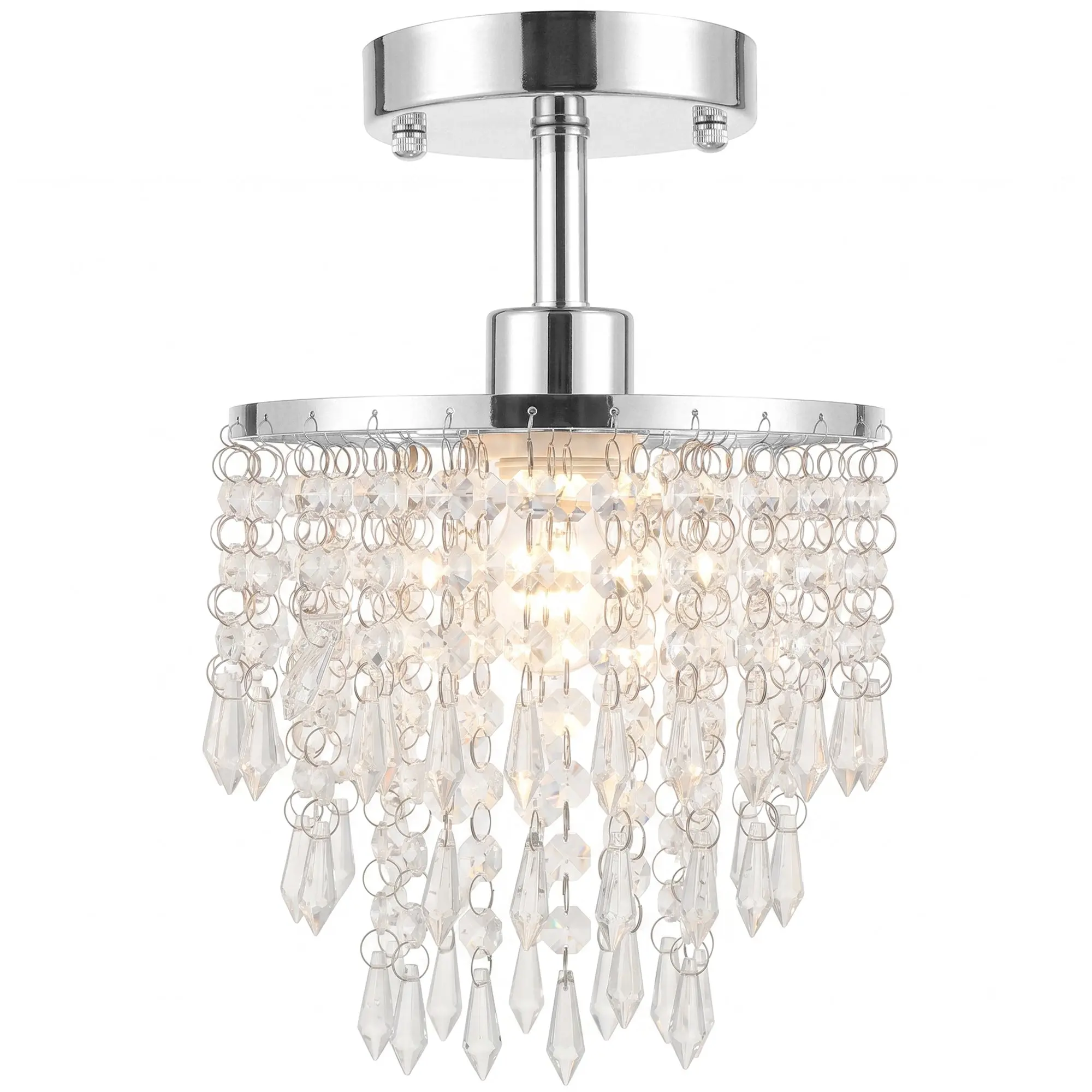 Crystal Ceiling Light with 57 Strands, Flush Mount for Bedroom & Hallway, Silver