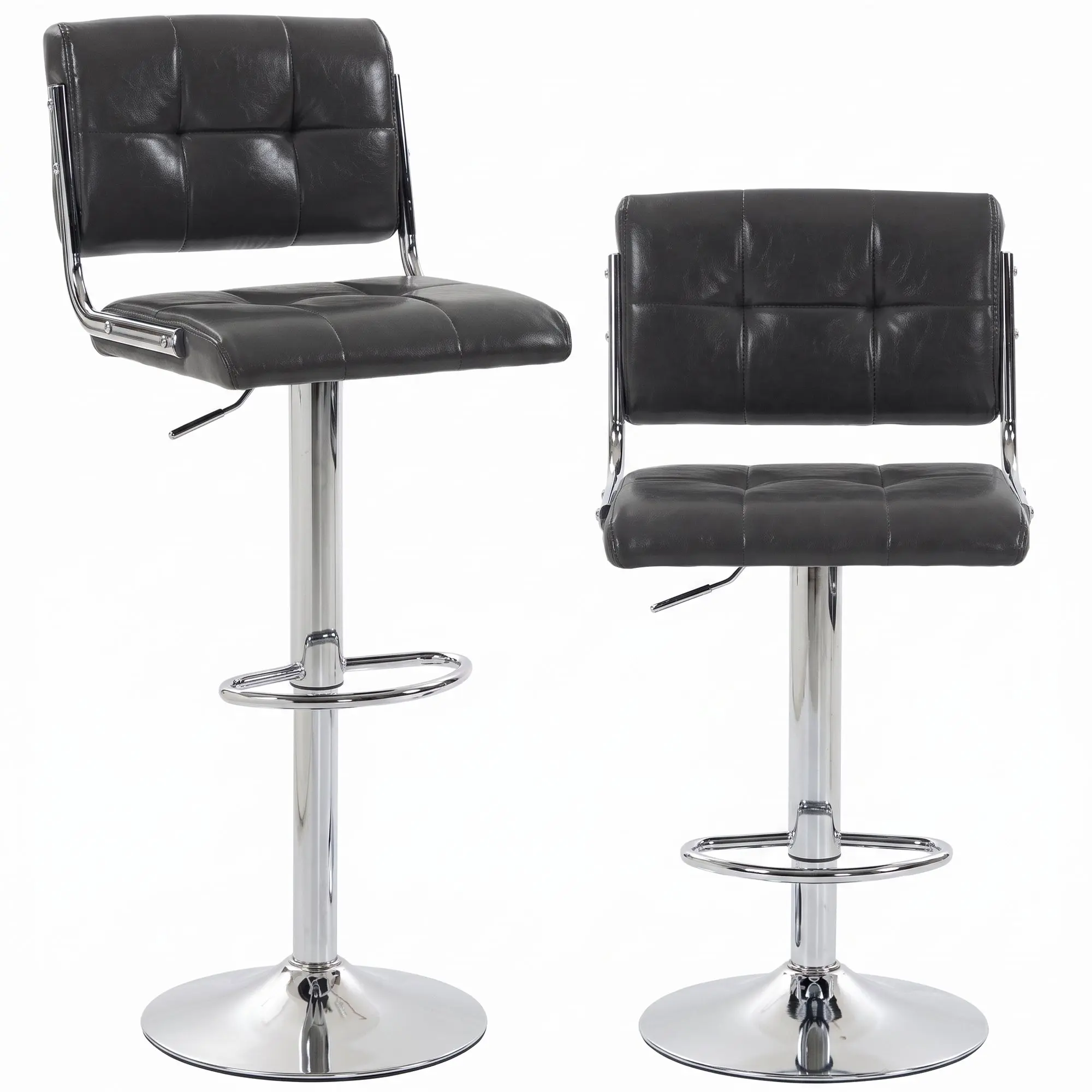 Adjustable Counter-Height Swivel Stools 2-Pack with Backrest & Footrest, Grey