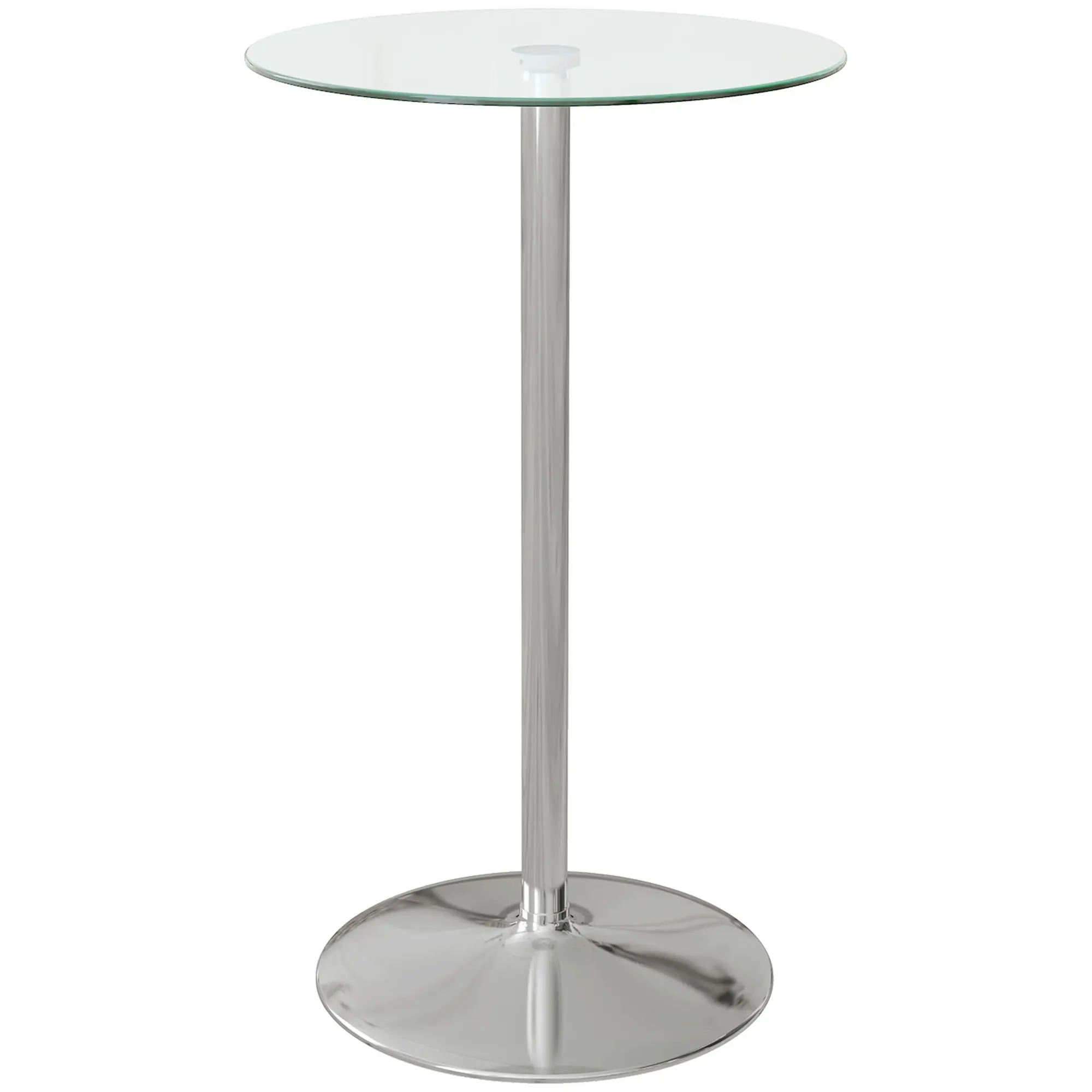 Modern Round Bar Table for 2 with Tempered Glass Top and Steel Frame, Clear