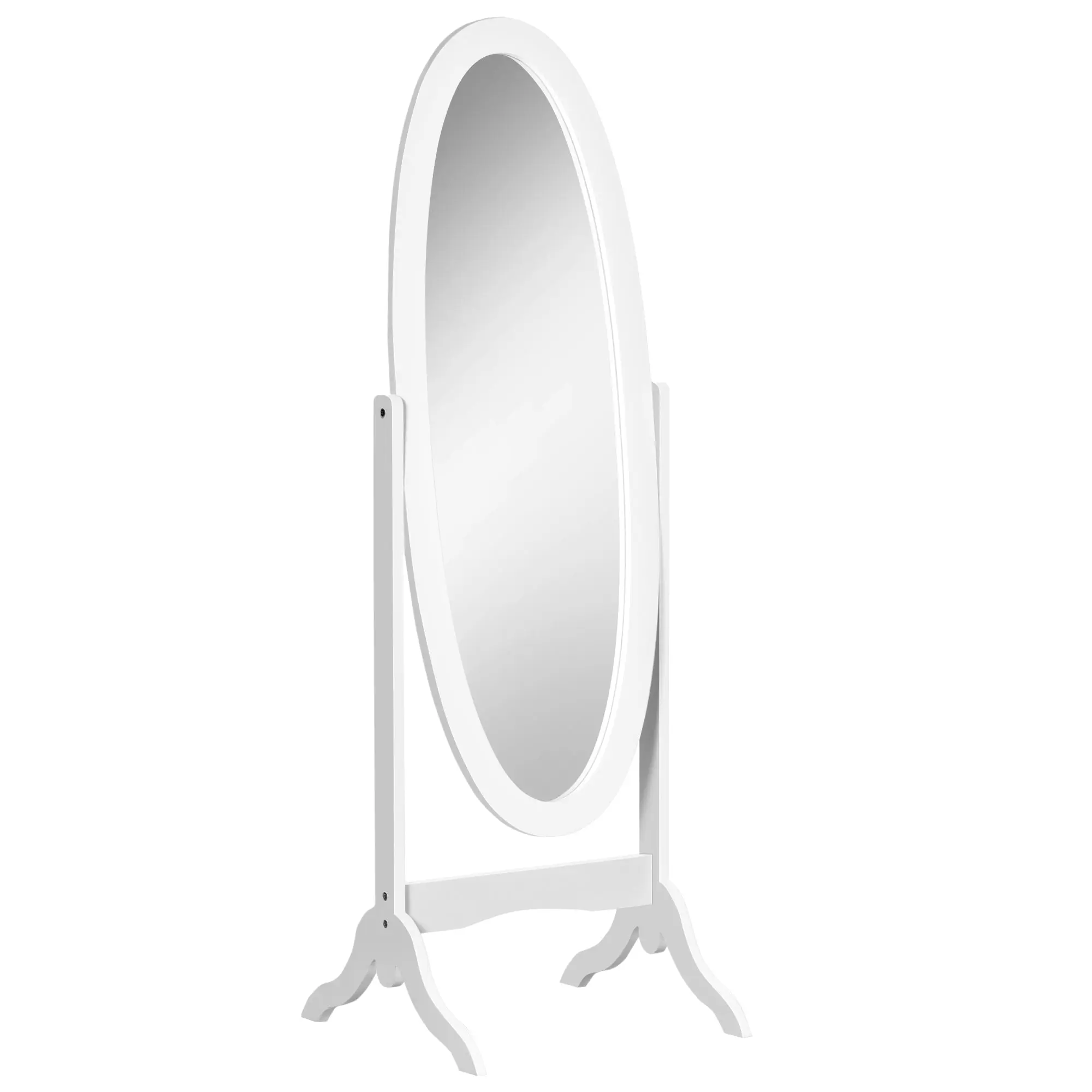 Full Length Mirror with Oval Frame & Adjustable Angle for Dressing Room, Bedroom, White