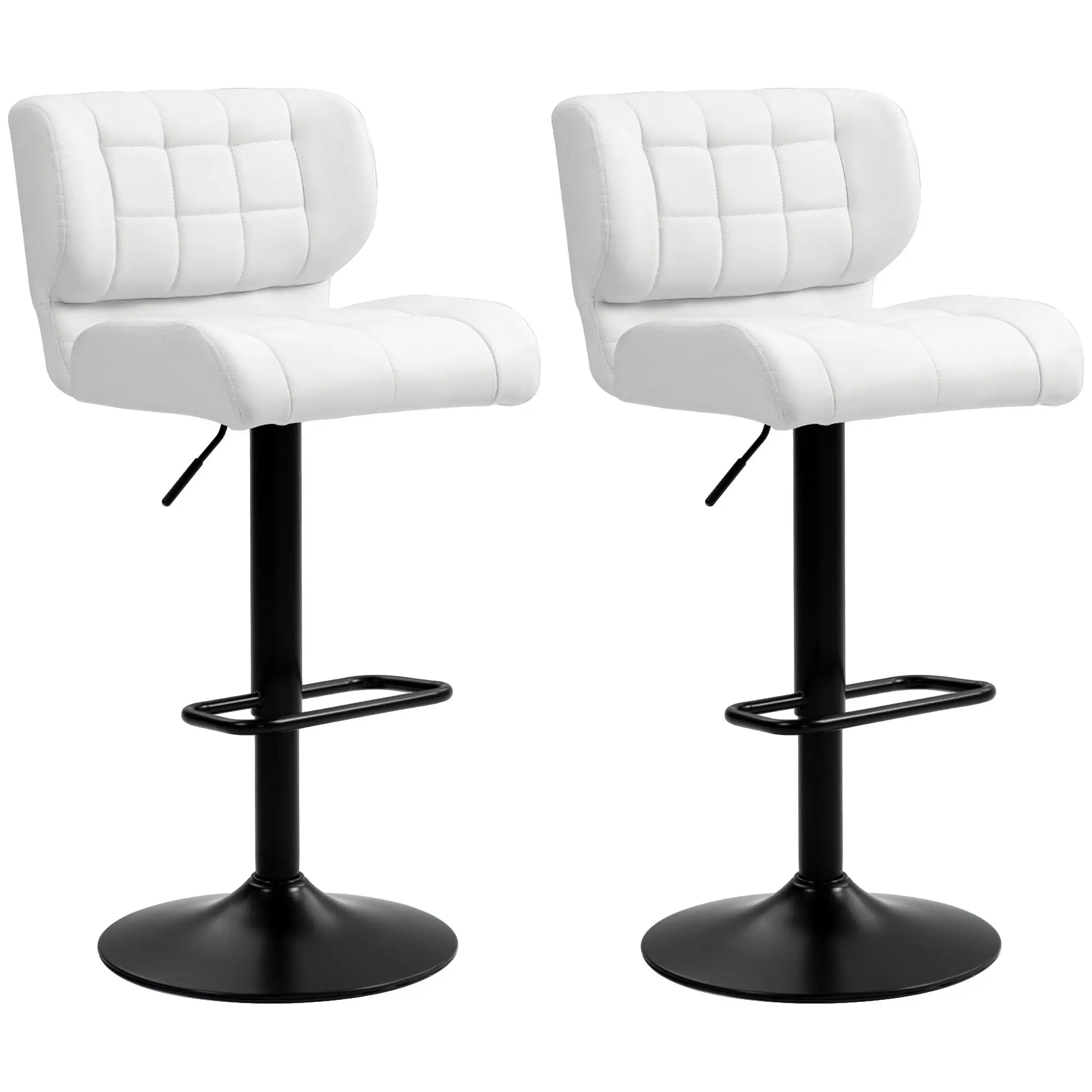 Set of 2 Adjustable PU Leather Bar Stools with Footrest & Back, White