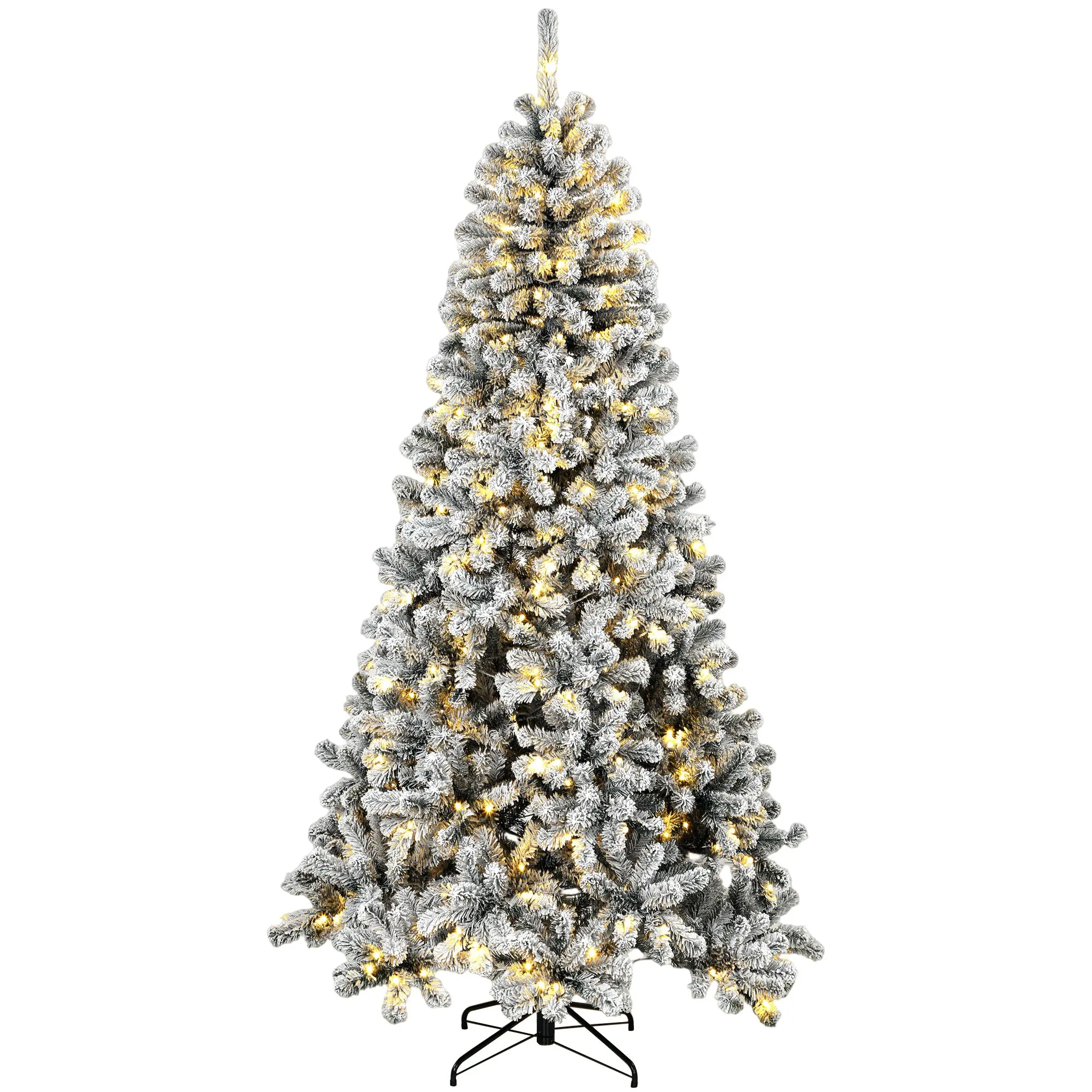 7.5ft Flocked Prelit Northern Pine Tree, Green/White, 350 LEDs, 1201 Tips