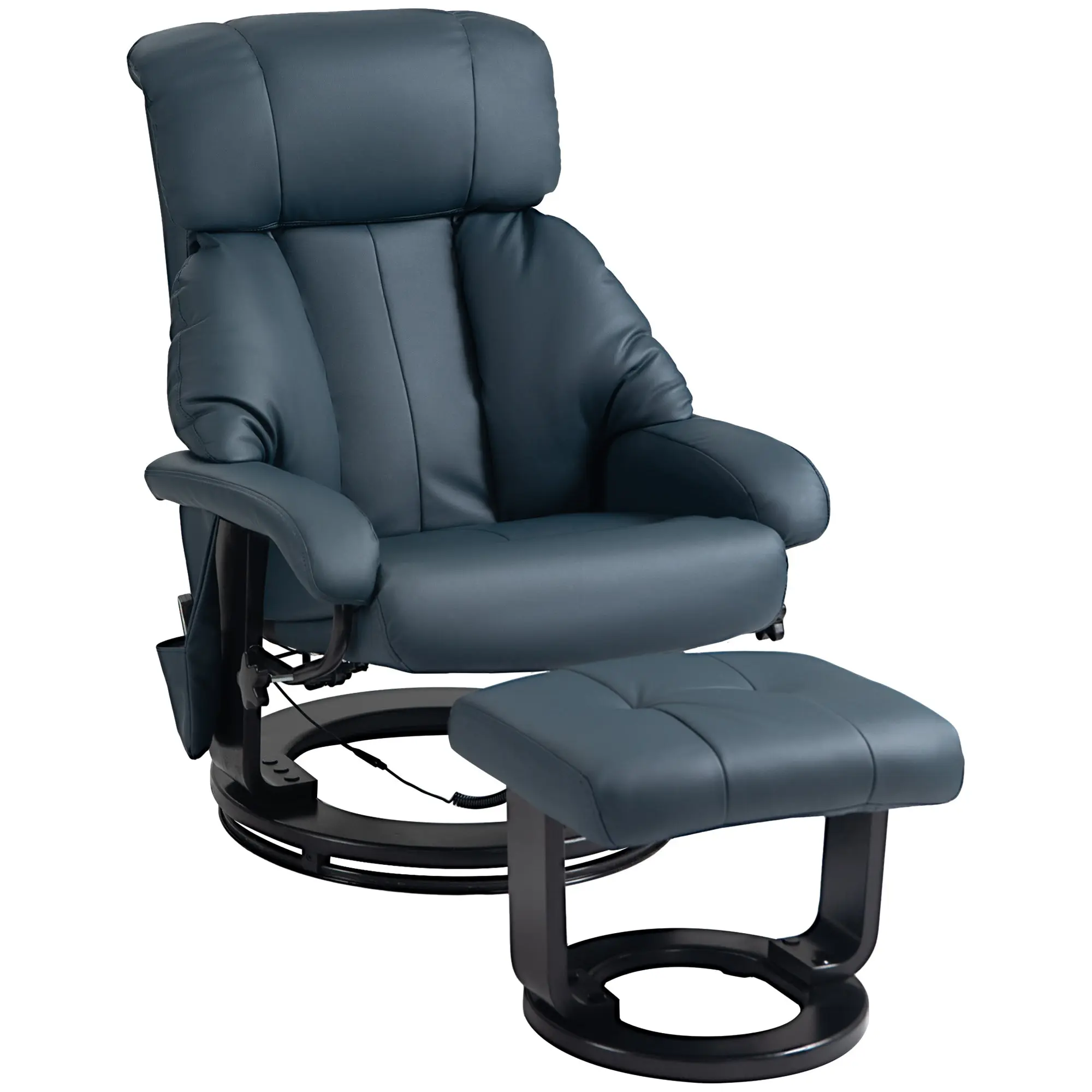 Massage Recliner with Ottoman Footstool, 360° Swivel, 10-Point Vibration, Blue