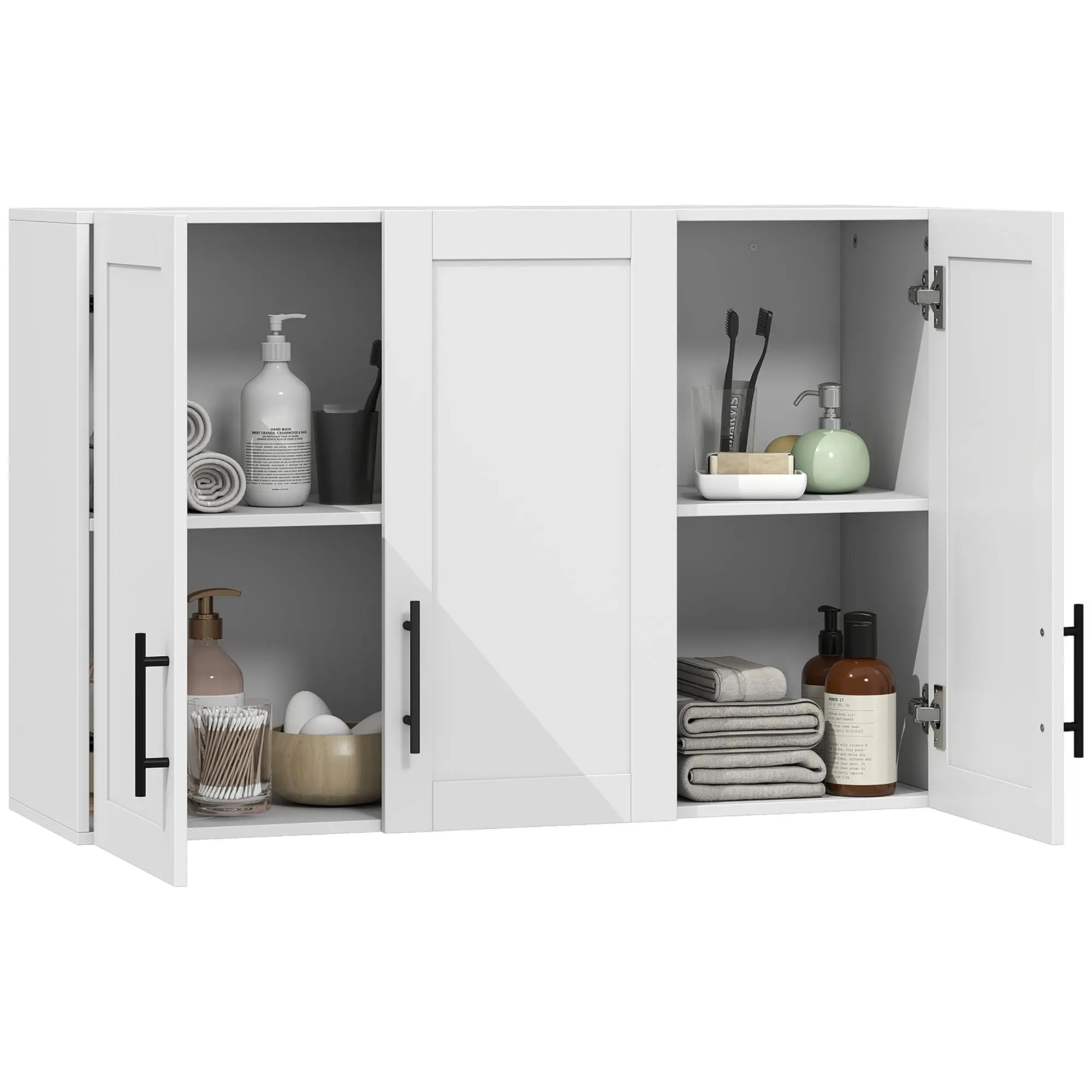 Bathroom Wall Cabinet with 3 Doors & Adjustable Shelves for Over-Toilet, White