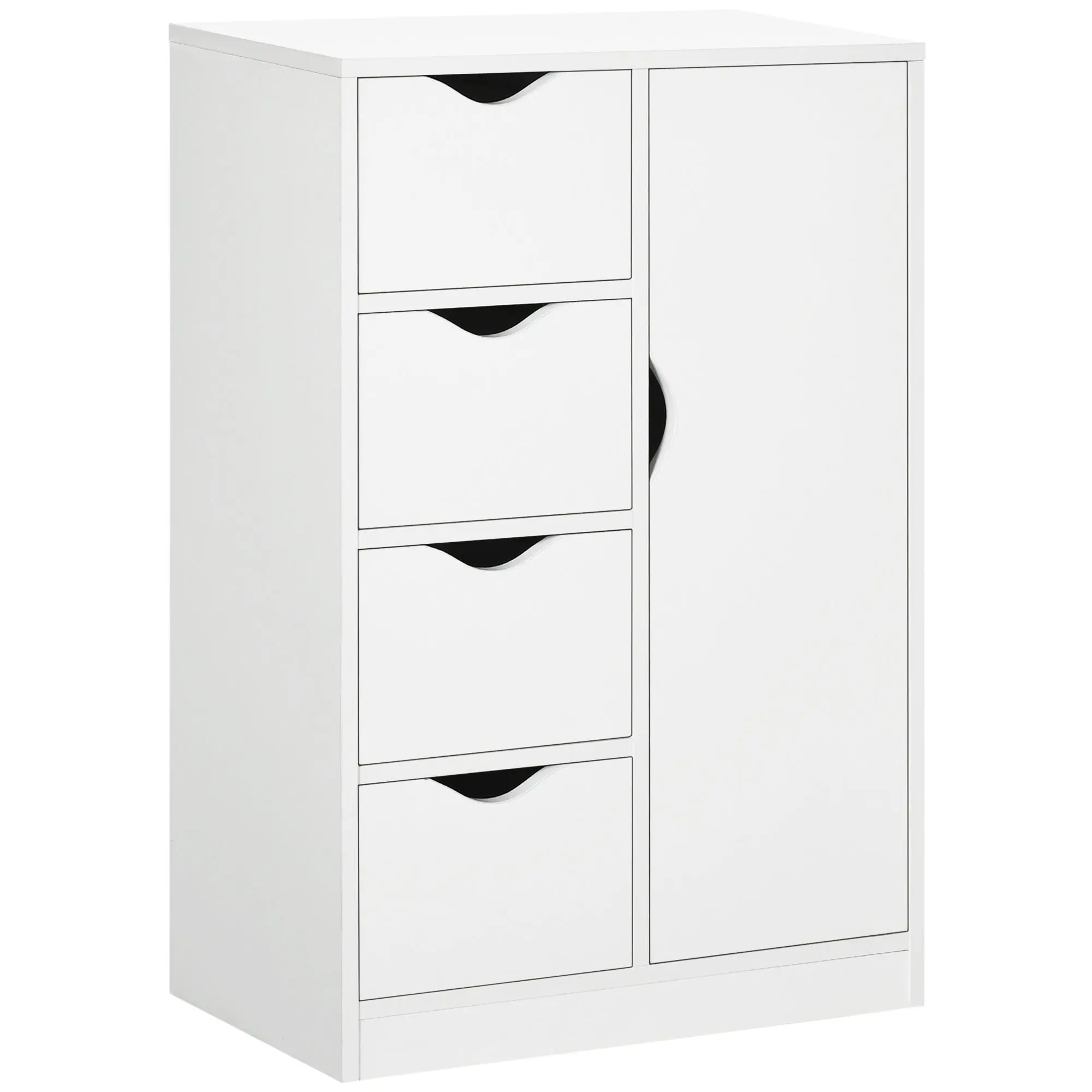 Bathroom Floor Cabinet, Freestanding Storage Unit with 4 Drawers and Door Cupboard, White