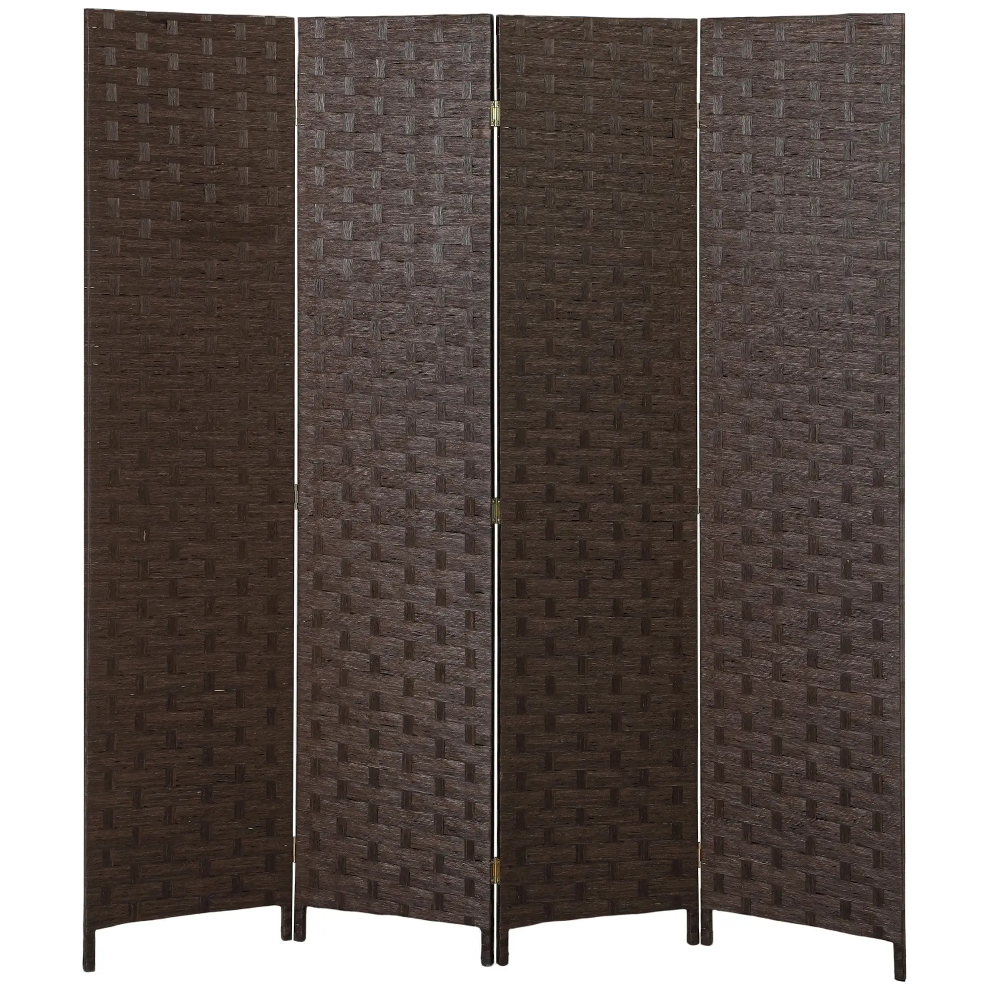4-Panel Freestanding Folding Room Divider with Wave Fibre Panels, Privacy Screen for Bedroom or Office, 170 cm x H, Dark Brown