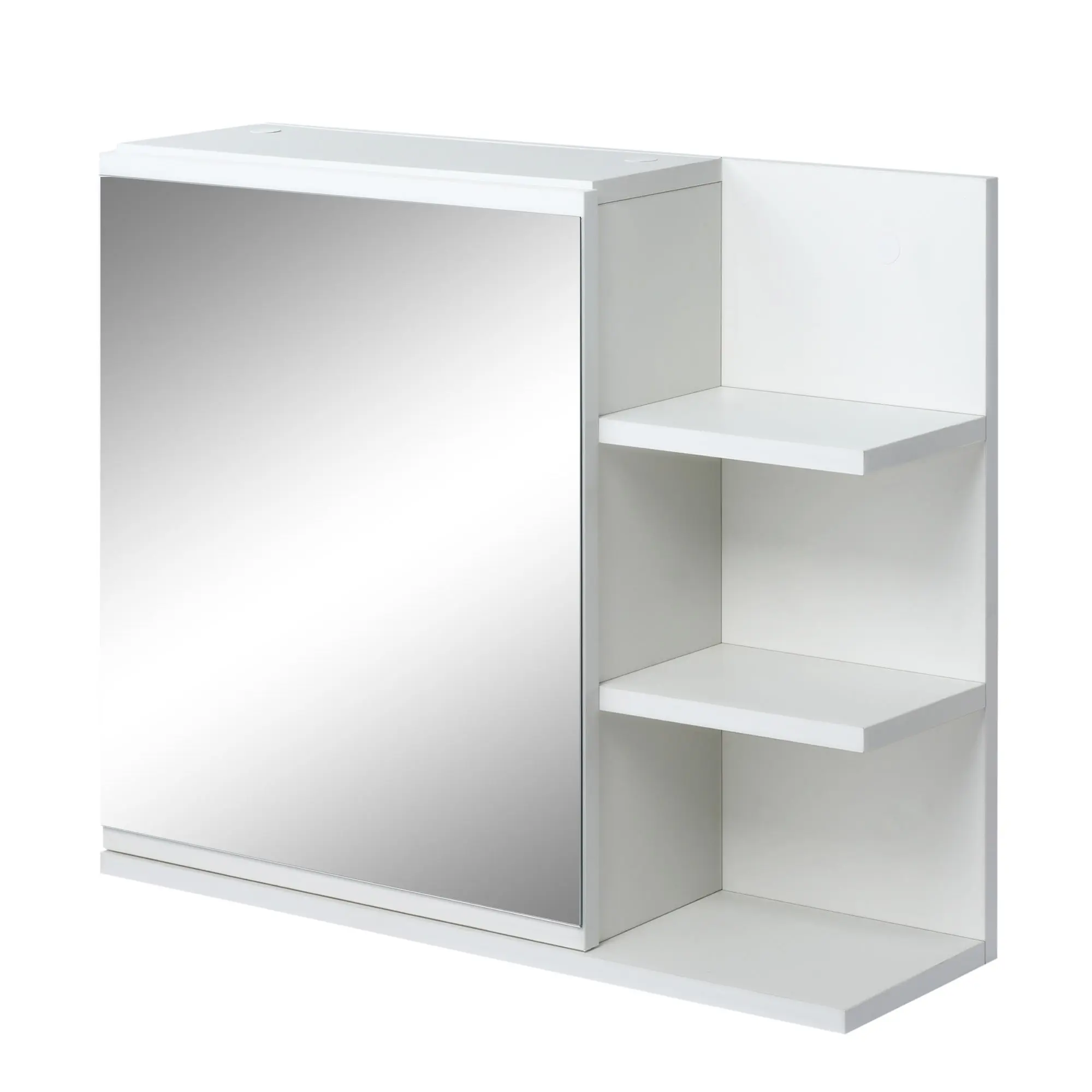 Wall Mounted Bathroom Medicine Cabinet, Mirrored Cabinet with 3 Open Shelves, White