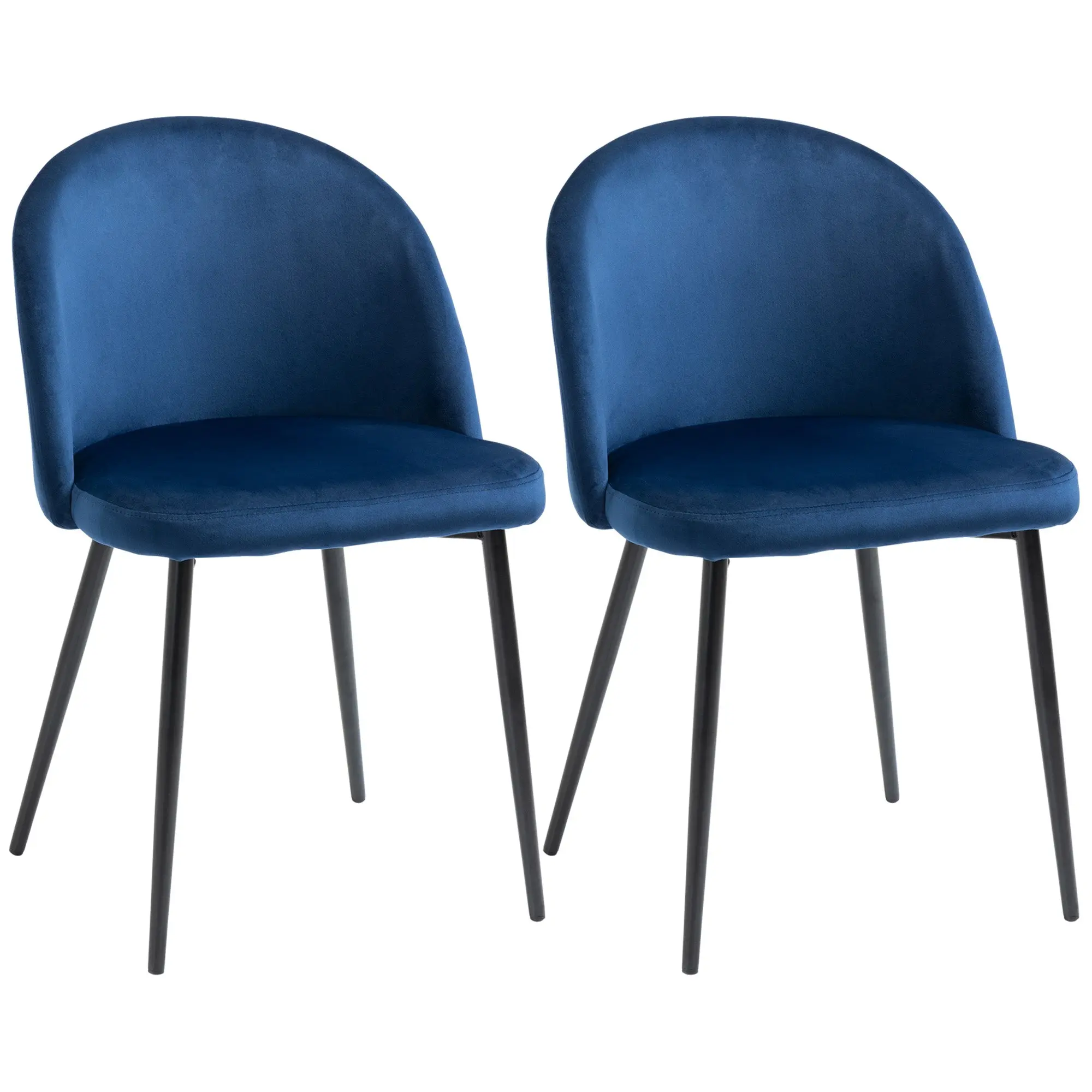 Set of 2 Mid-Back Velvet Dining Chairs for Dining Room, Dark Blue