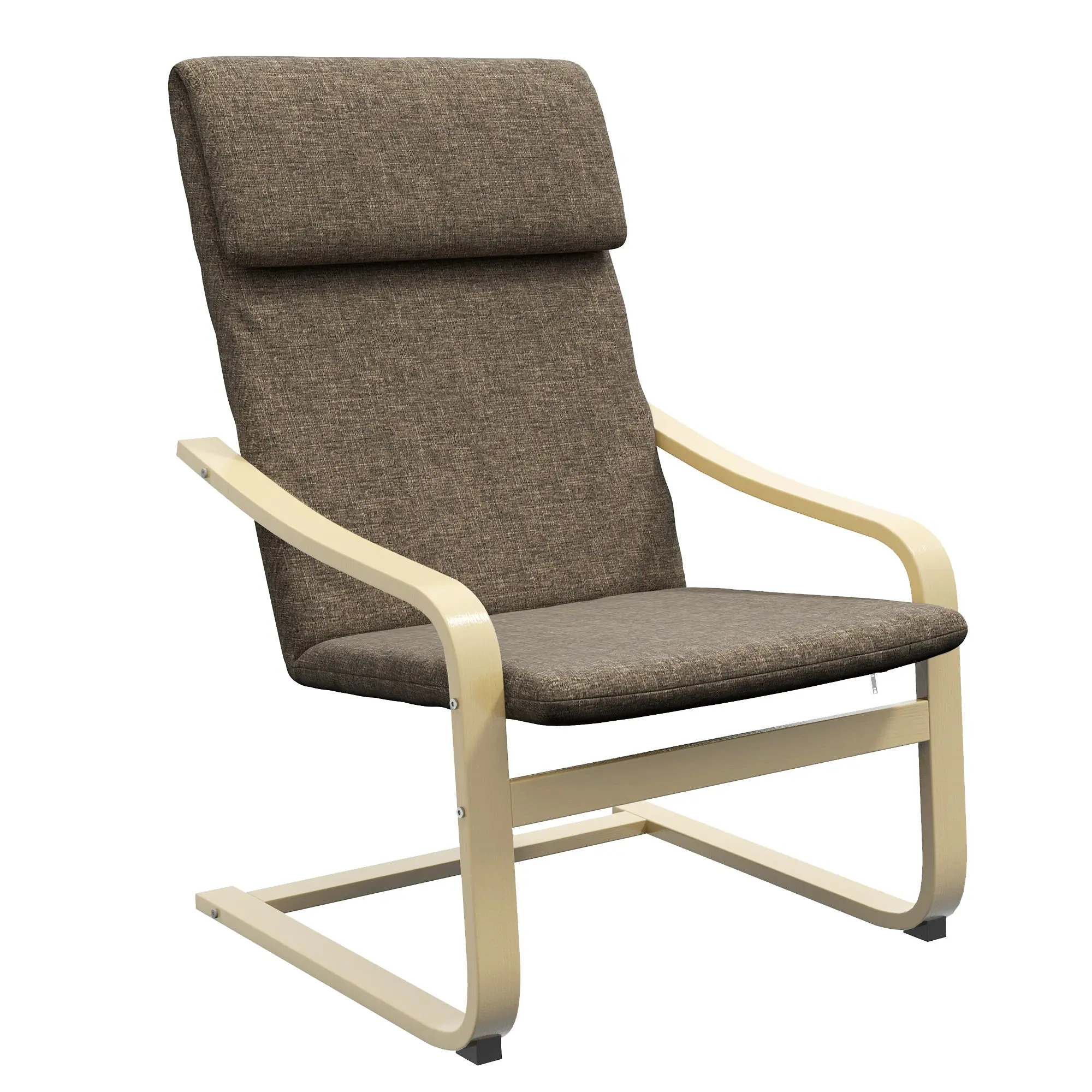 Linen-Feel Accent Chair with Curved Wood Legs and Wide Padded Seat, Dark Brown