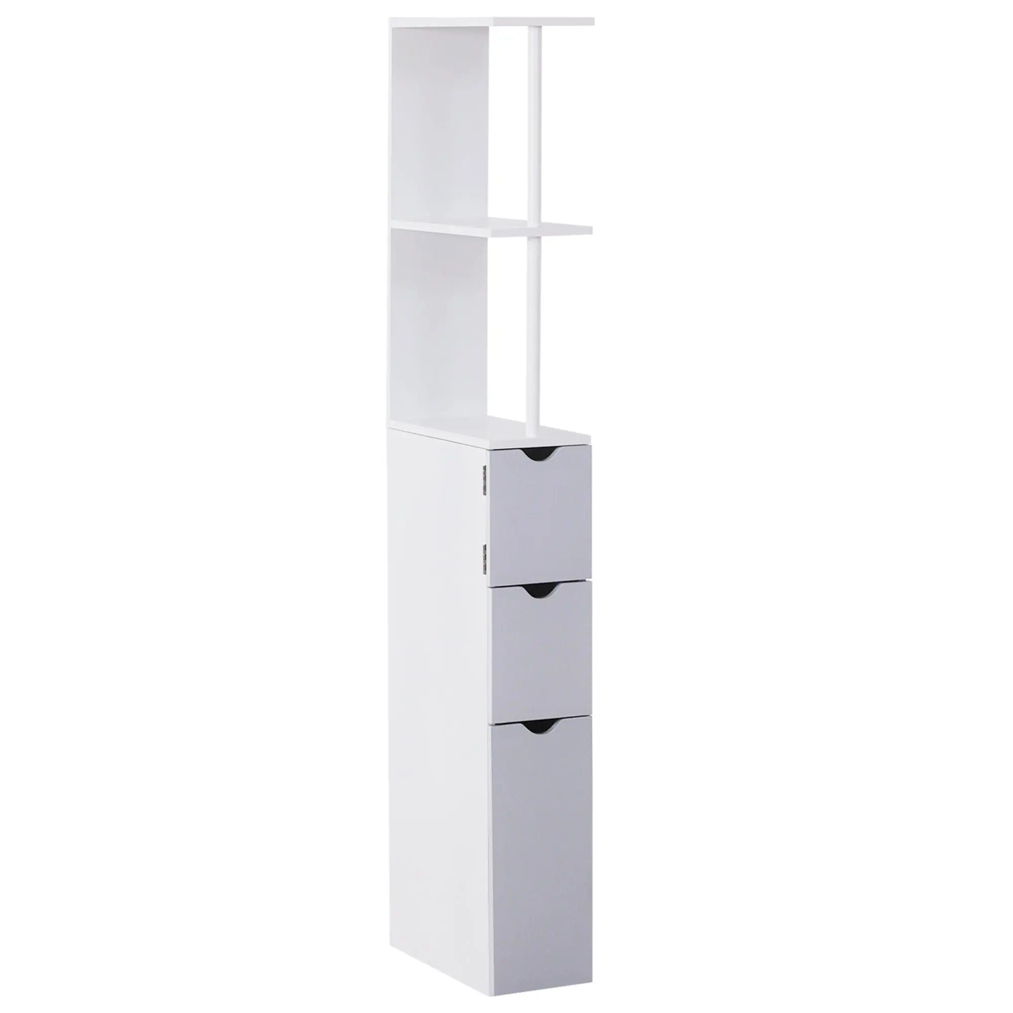 54" Tall Bathroom Storage Cabinet, Freestanding Linen Tower w/ 2 Tier Shelf & Drawers, White