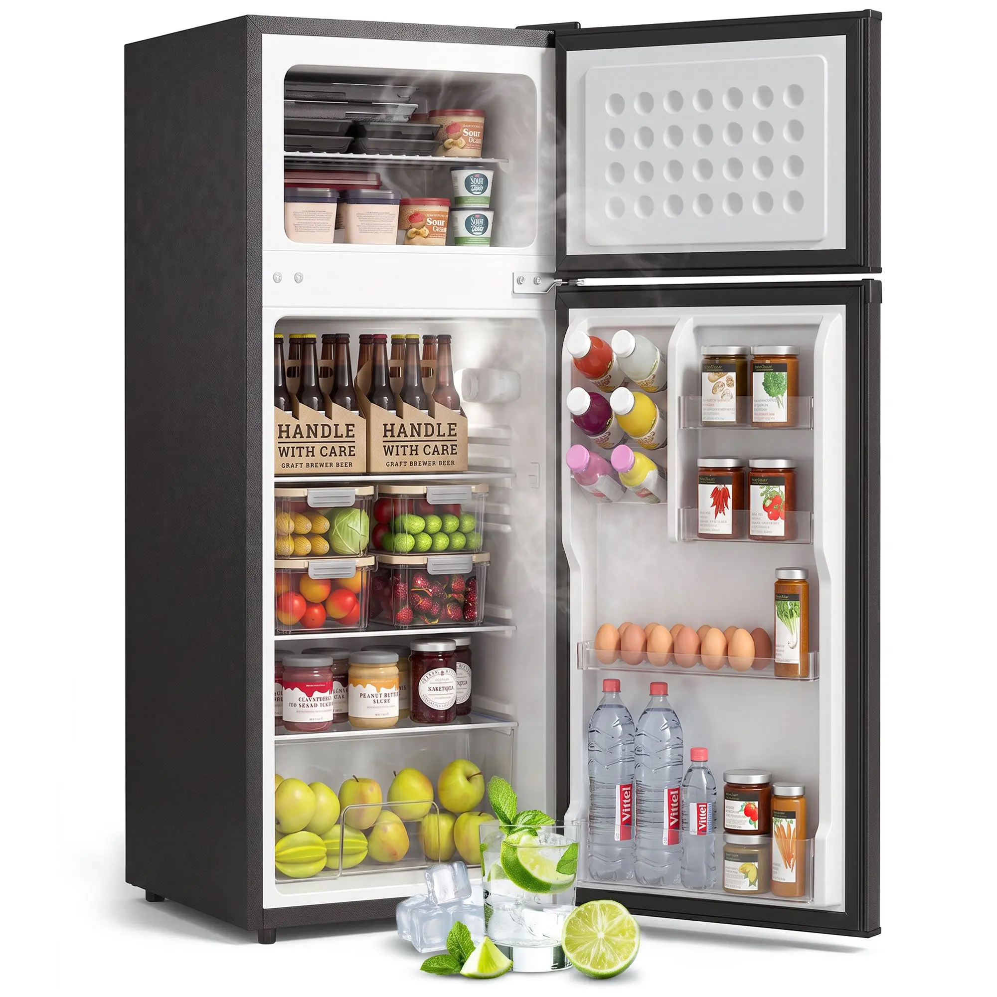7.7 Cu. Ft. Mini Fridge with Freezer, Adjustable Temp, Reversible Door, Black