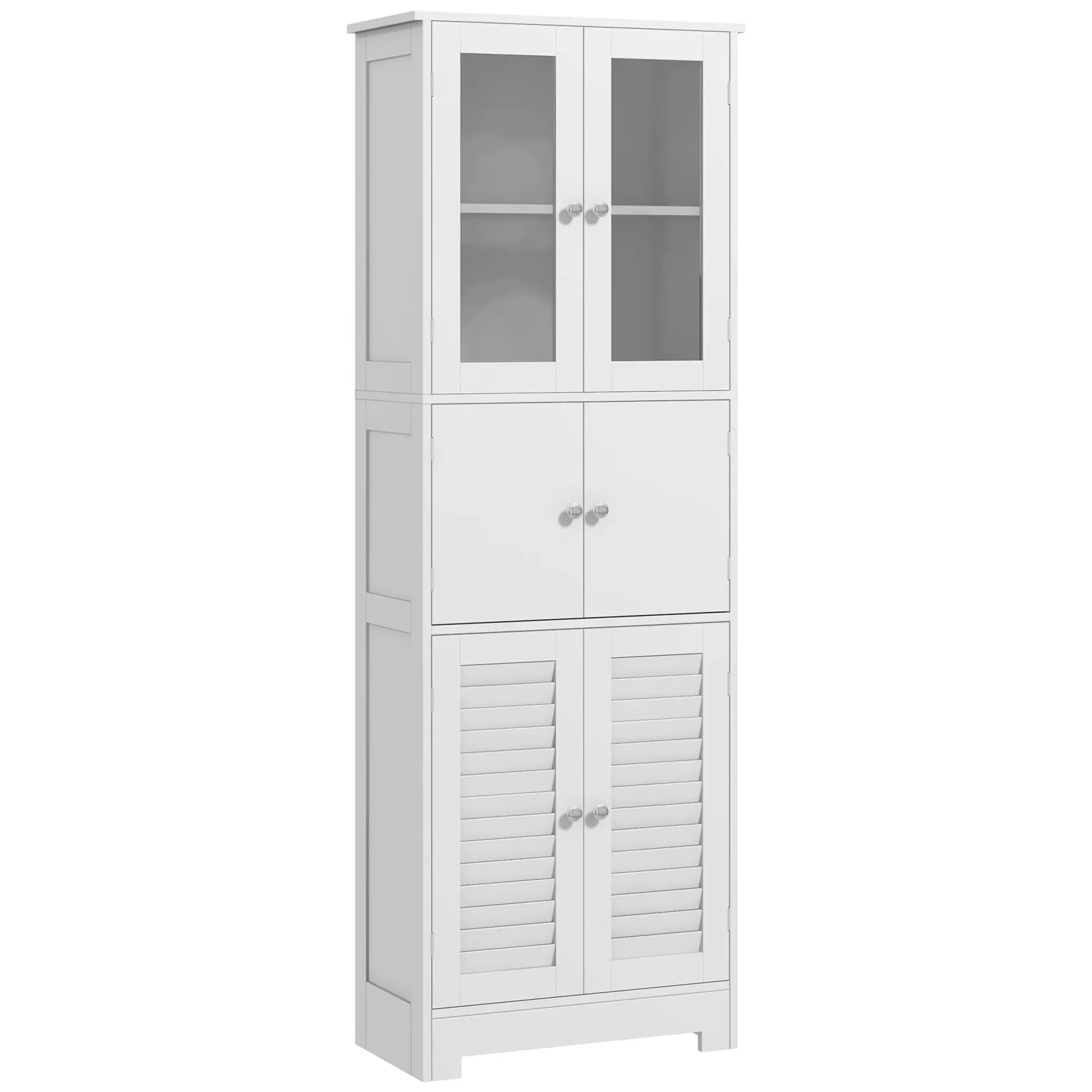 67" Tall Bathroom Storage Cabinet with Glass/Louvred Doors & Adjustable Shelf, White