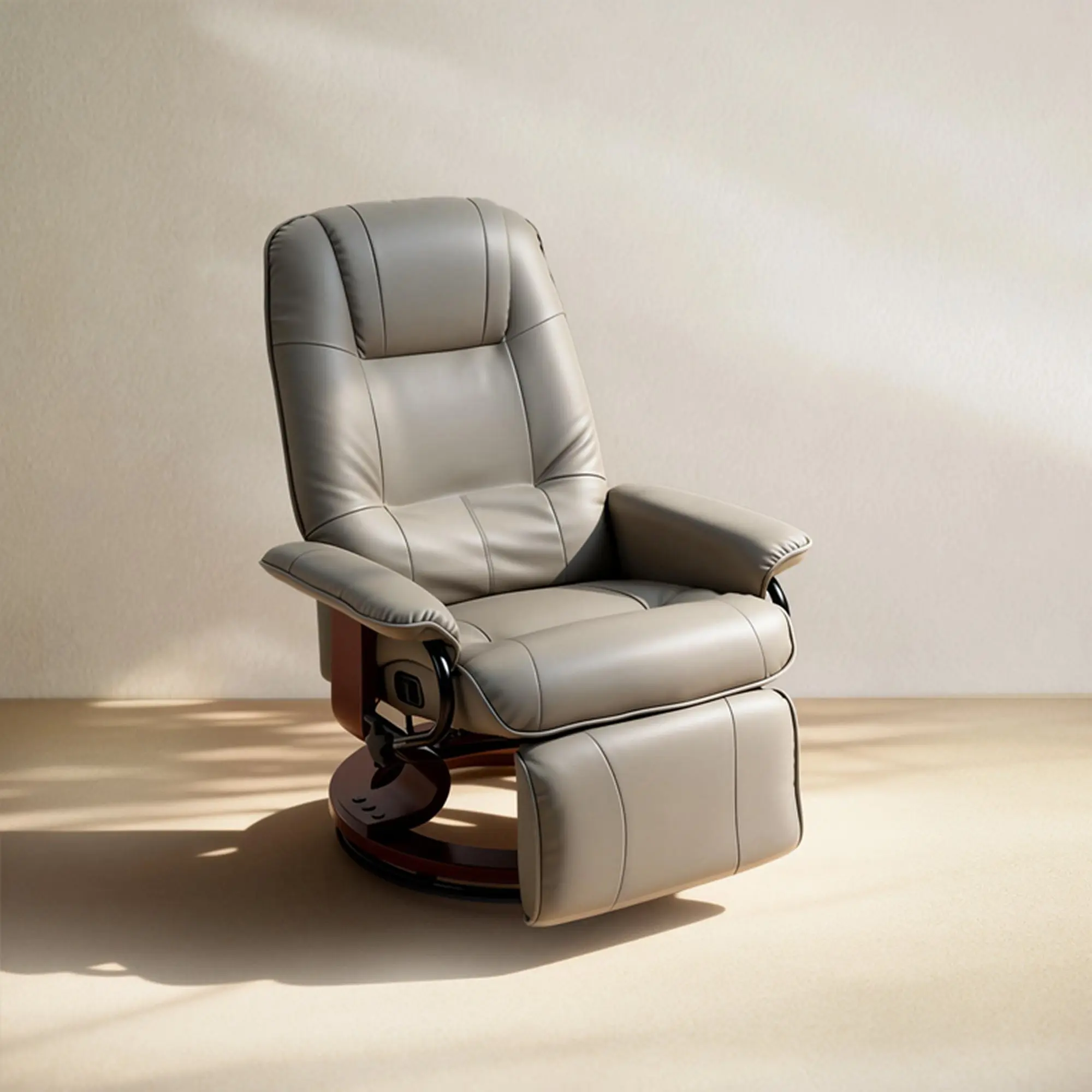 EaseRest Manual Recliner Chair with Faux Leather Upholstered & Wooden Base, Grey