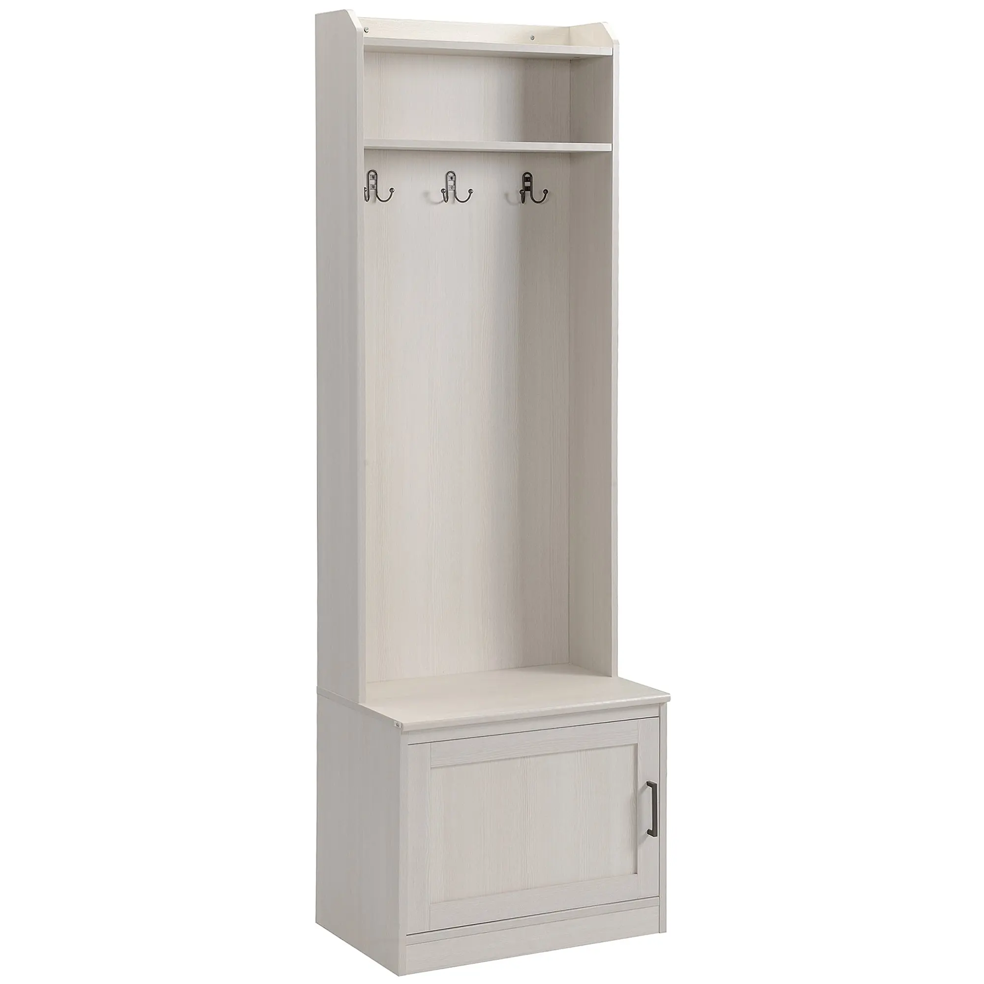 Narrow Hall Tree w/ Shoe Storage Bench, Entryway Bench w/ Coat Rack, White Wood Grain