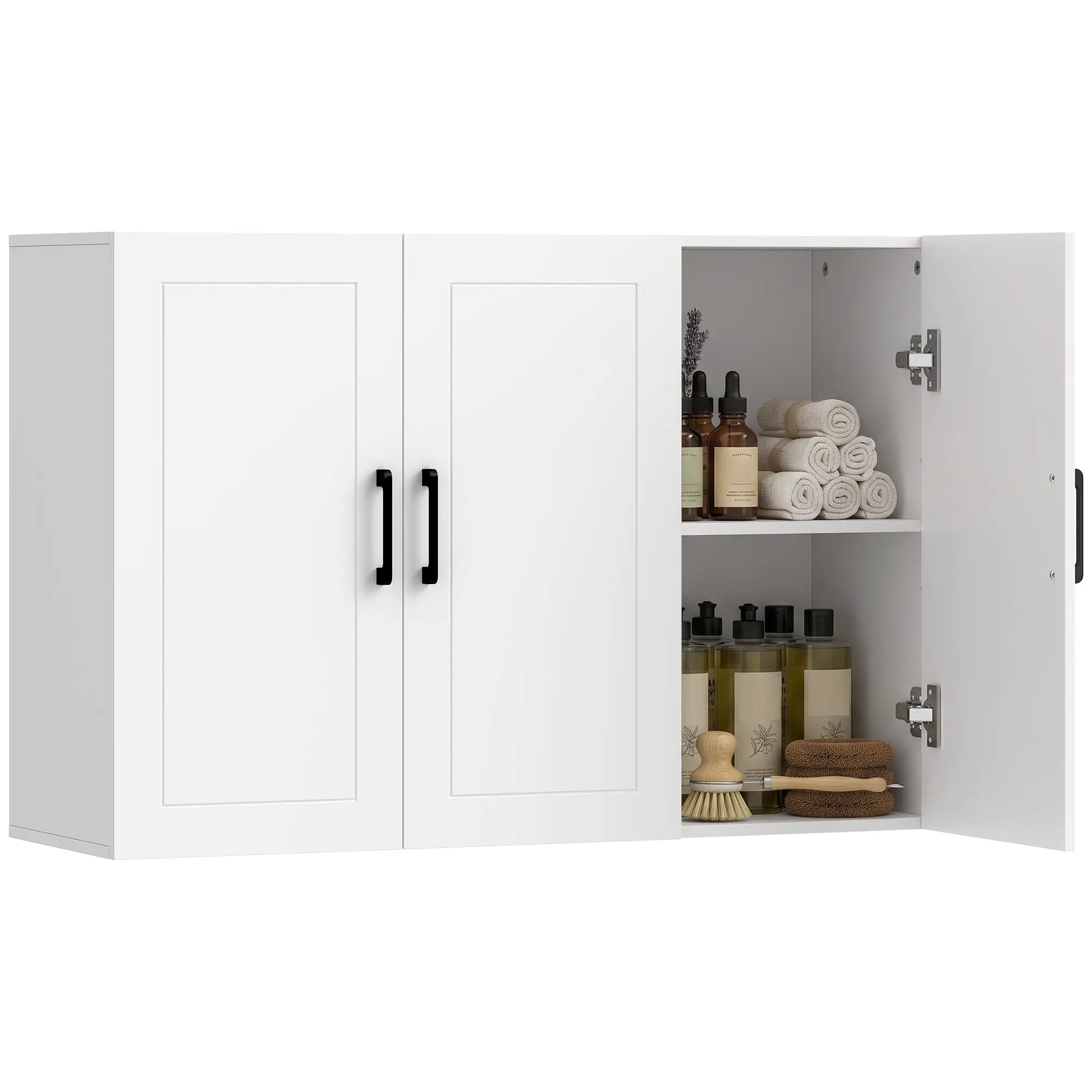Over-the-Toilet Bathroom Wall Cabinet with Adjustable Shelves & Doors, White