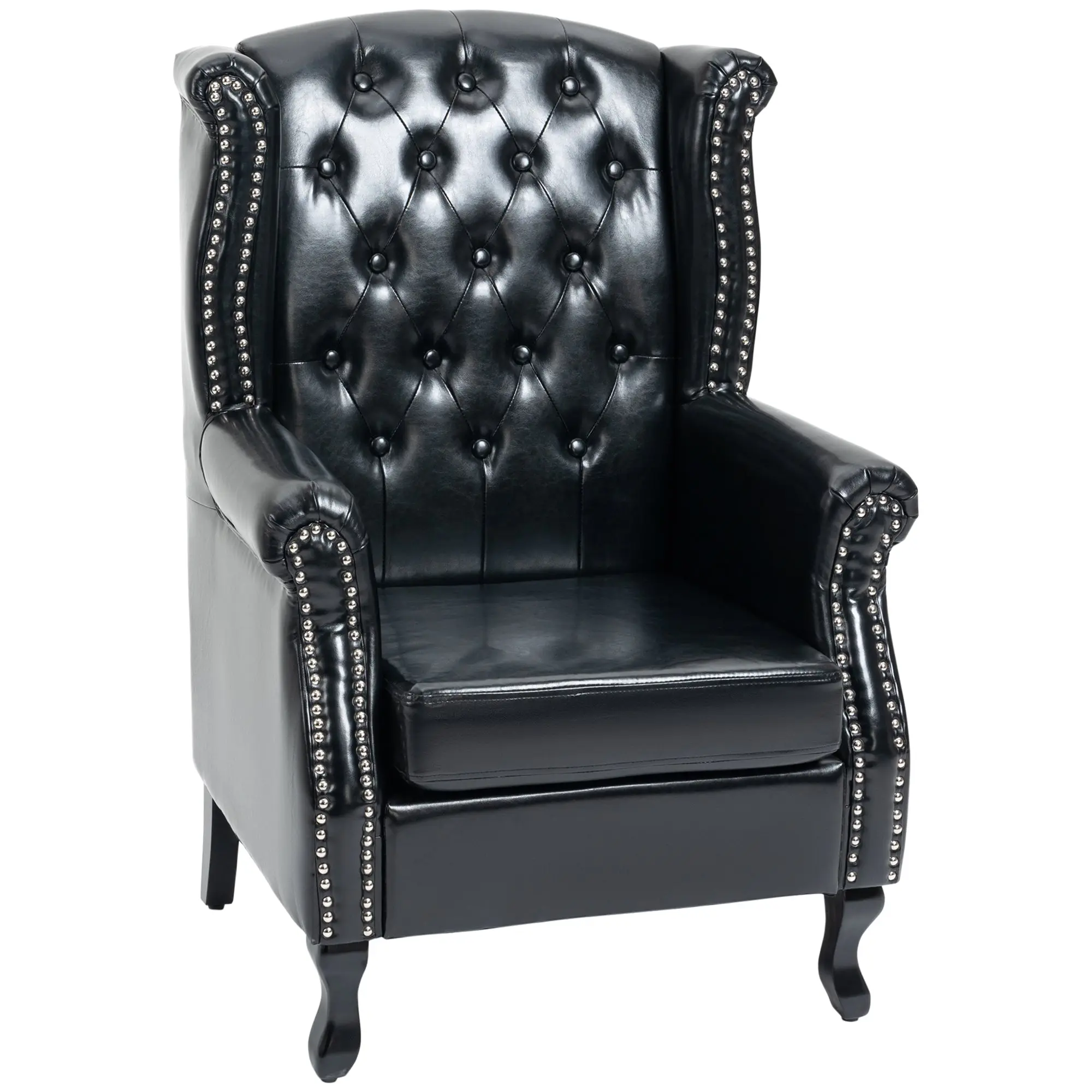 Chesterfield-style PU Leather Armchair, Button Tufted Accent Chair with Nailhead Trim, Black