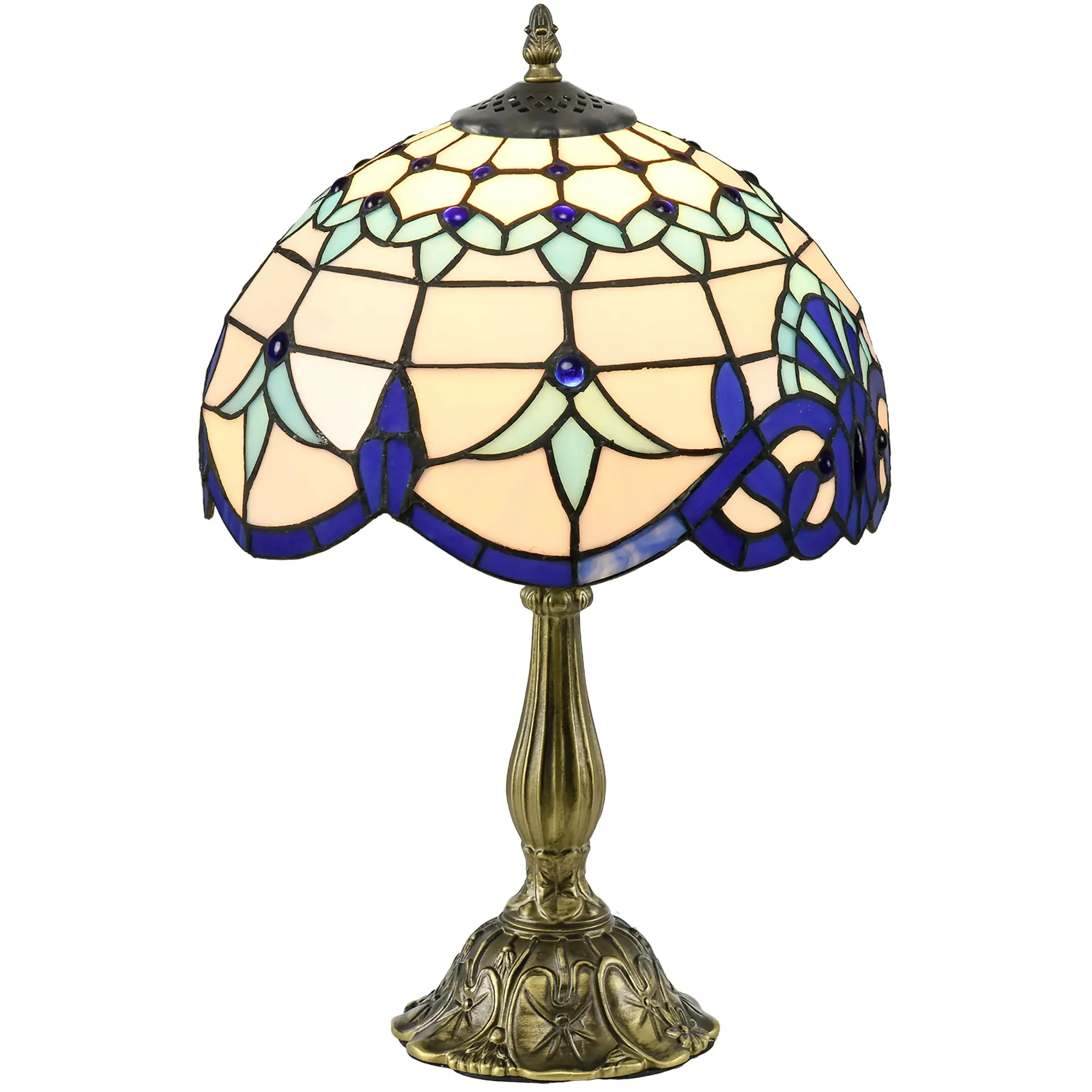 Handmade Stained Glass Table Lamp, Antique Bedside Lamp for Bedroom, Living room, Blue