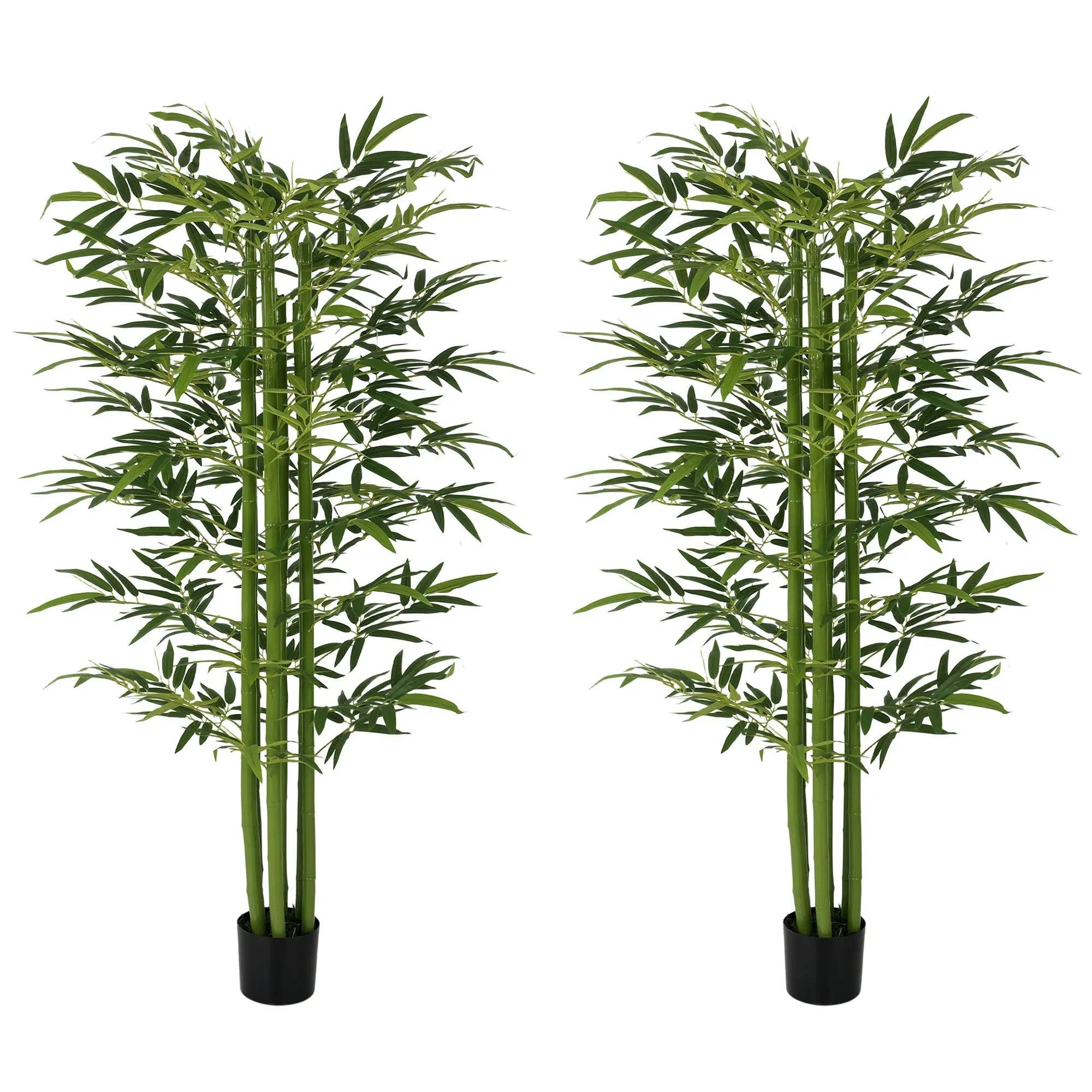 Set of 2 180 cm Artificial Bamboo Trees in Pots with Adjustable Shape, Green