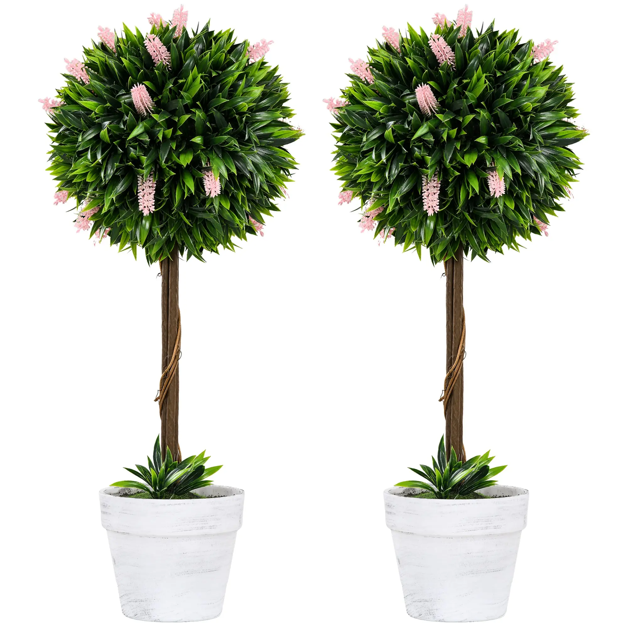 Set of 2 Decorative Artificial Plants Ball Trees with Lavender Flowers, 60cm, Pink