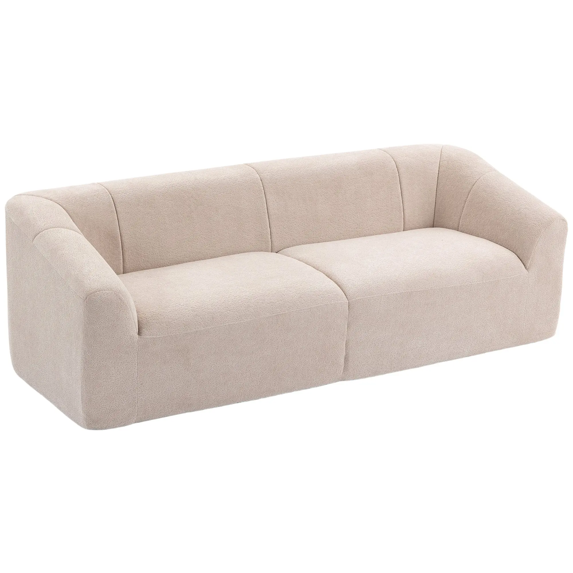 89" Chenille Boneless Cloud Sofa with Spring Cushion and Wide Deep Seat, Beige