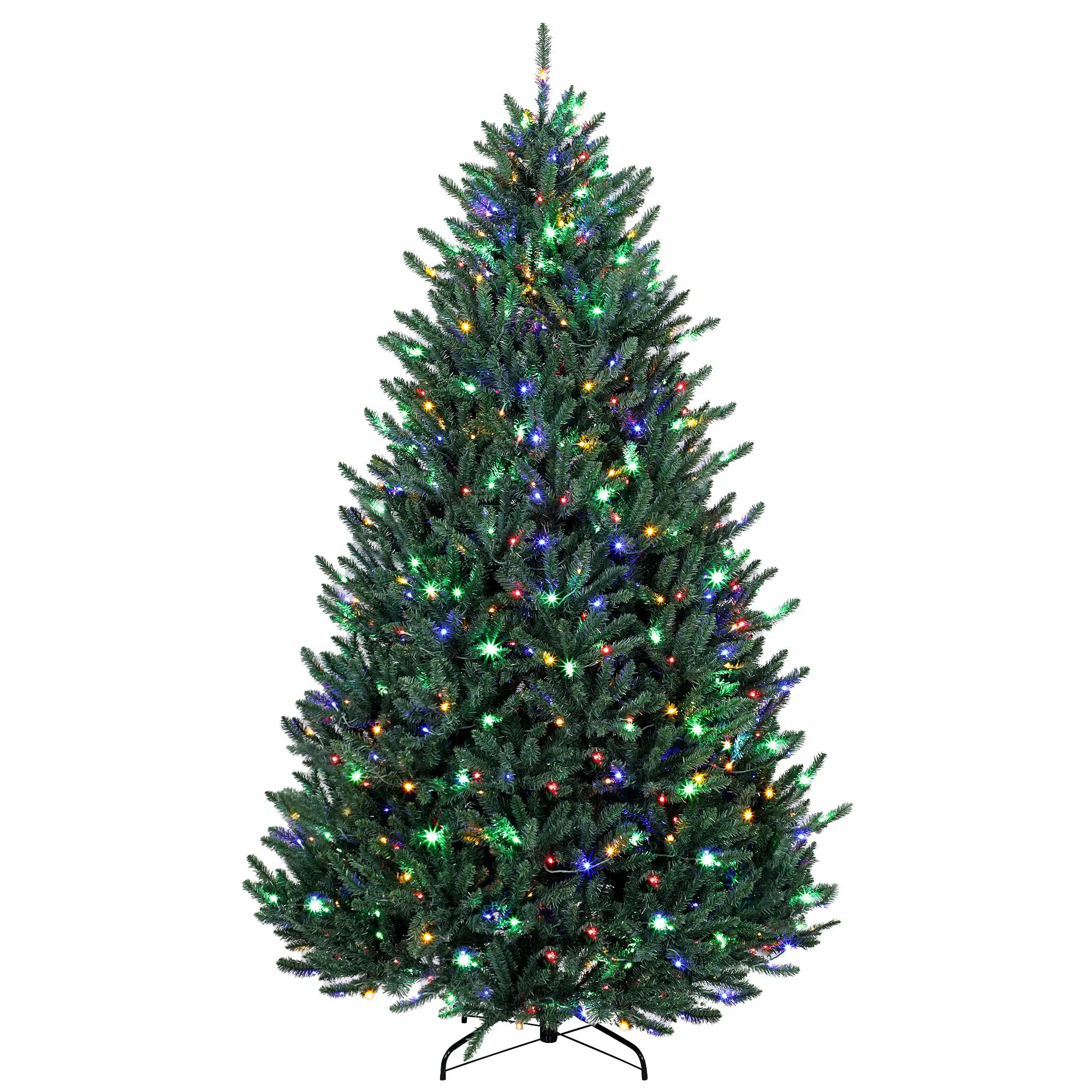 6ft Prelit Christmas Tree, Wide Colorado Blue Spruce, Easy Plug, Artificial Hinged Xmas Tree with 480 Warm White & Multi-Color LED Lights, 1492 Tips, Foldable Metal Stand for Holiday, Green