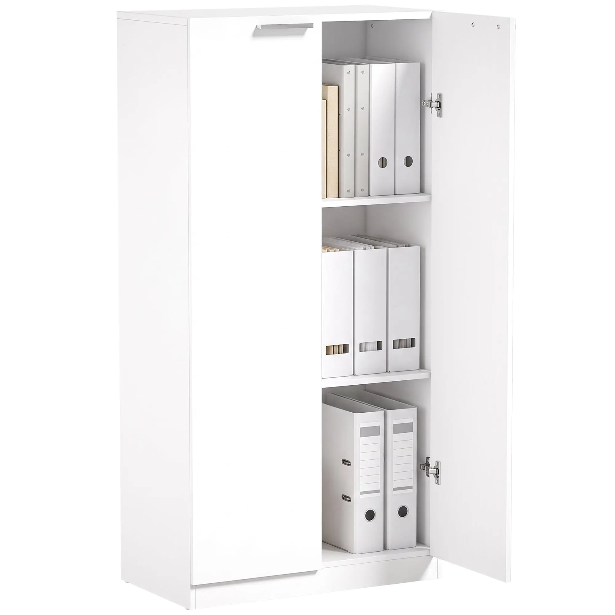 120 cm Tall 3-Tier Wooden Filing Cabinet with Soft-Close Doors for Office, White