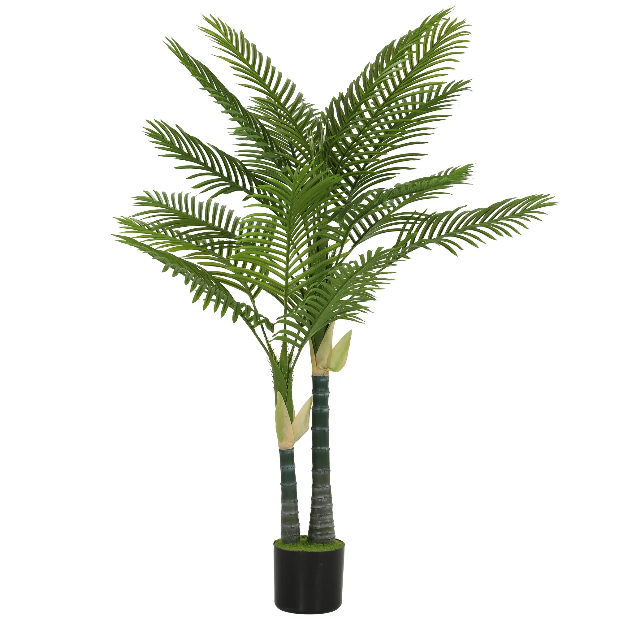 150cm Artificial Palm Tree with 16 PEVA Leaves, UV-Resistant & Moss Effect in Pot, Green