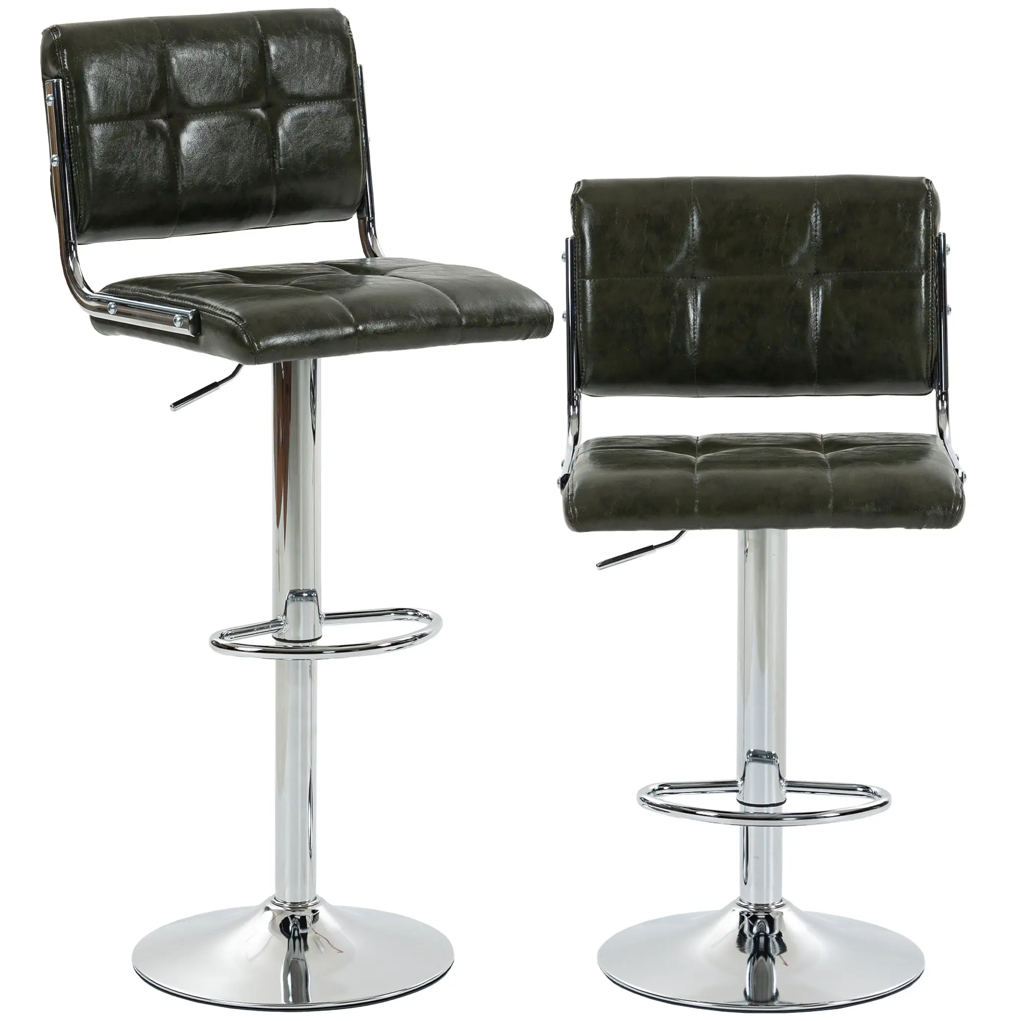 Adjustable PU Swivel Counter Stools Set of 2 with Backrest & Footrest, Green