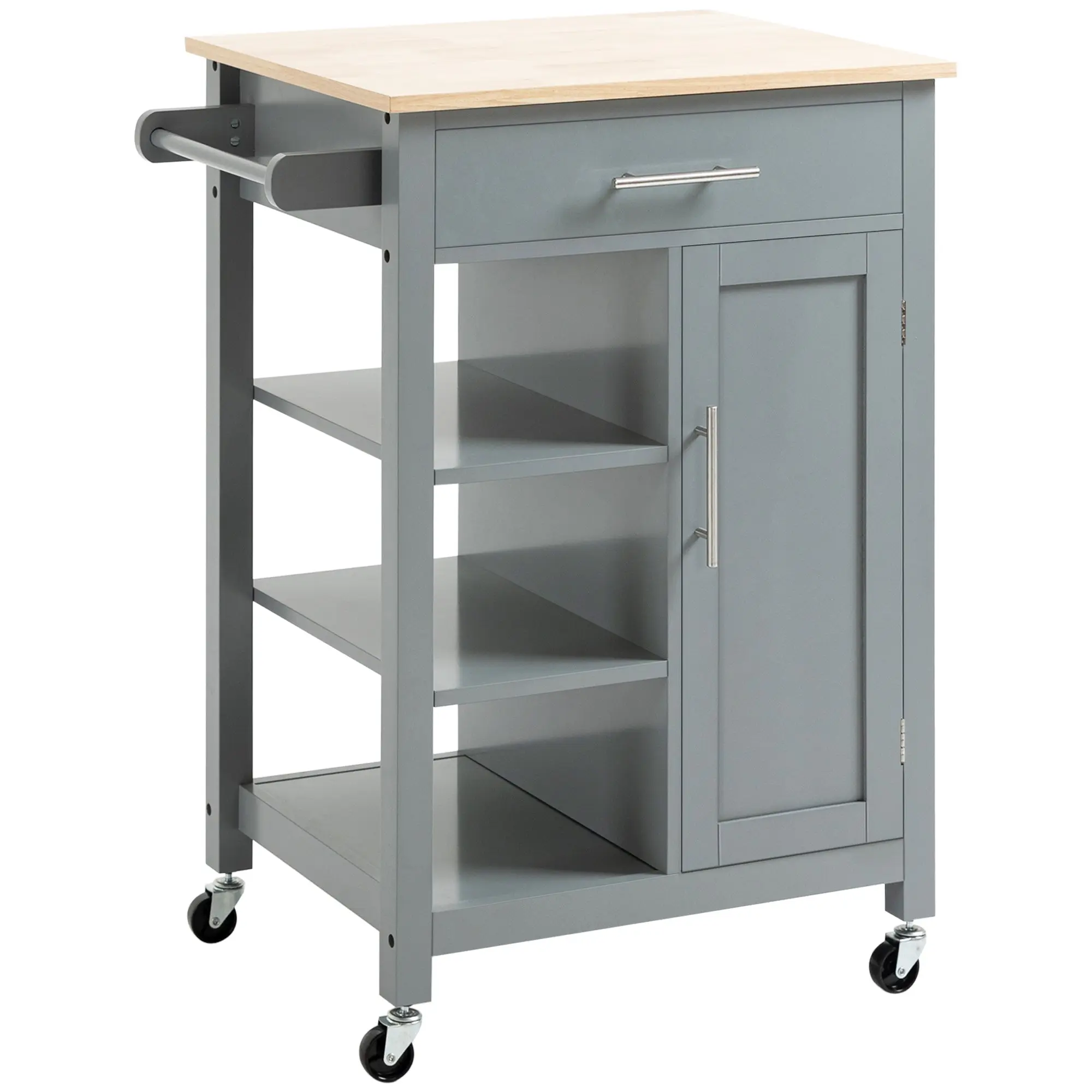 Portable Kitchen Storage Cart with Adjustable Shelves, Rolling Kitchen Island 27.25" W x 19" D x 35" H Gray