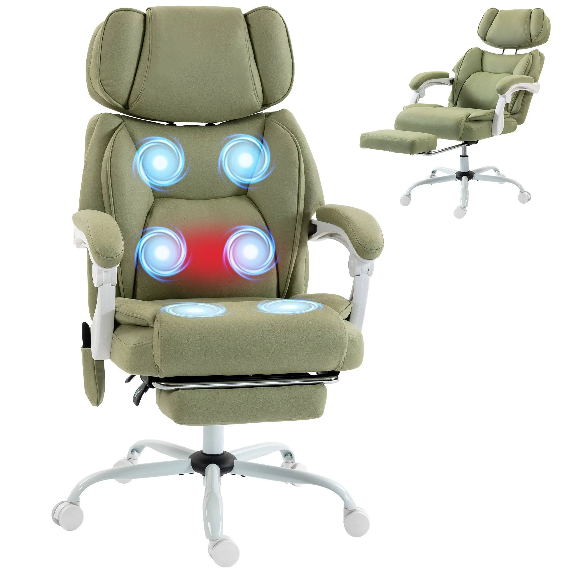 Reclining Chair with 6-Point Vibration Massage & Heat, Footrest, Lime Green