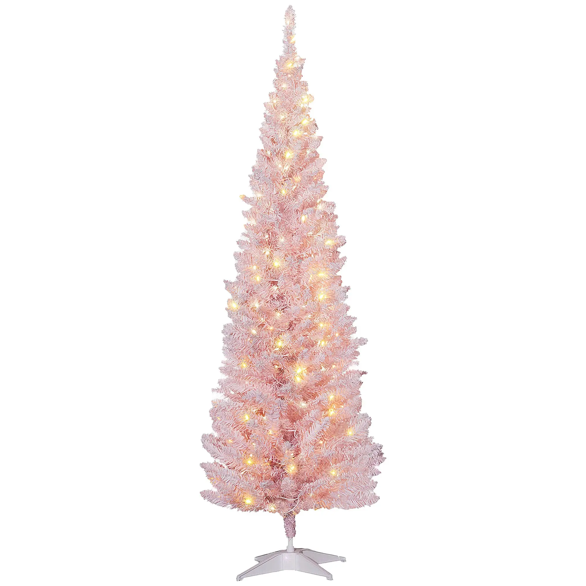 6ft Pre Lit Pencil Christmas Tree with Realistic Branches & LED Lights Pink