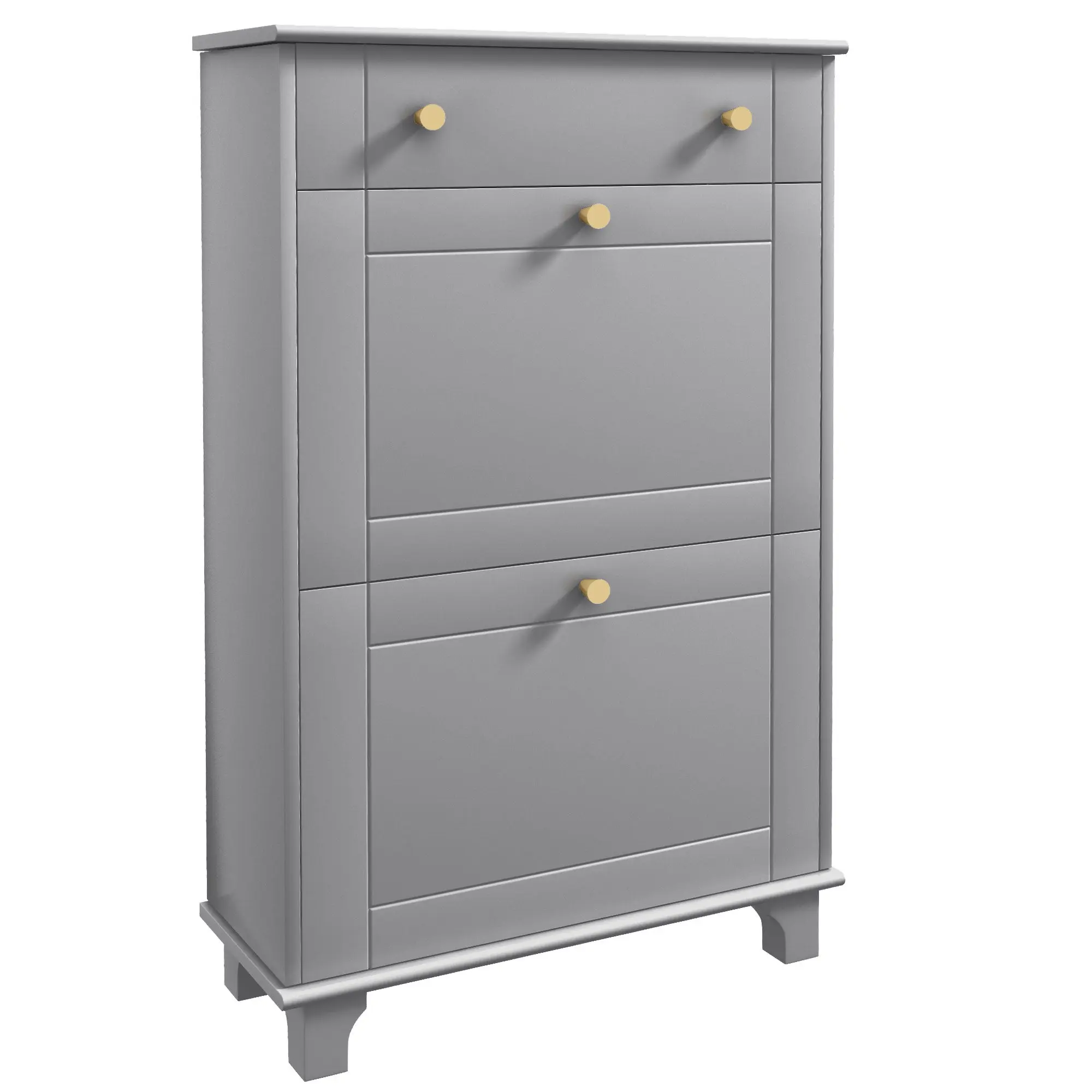 Narrow Shoe Cabinet with 2 Flip Drawers & Adjustable Shelves, Holds 8 Pairs of Shoes, Grey