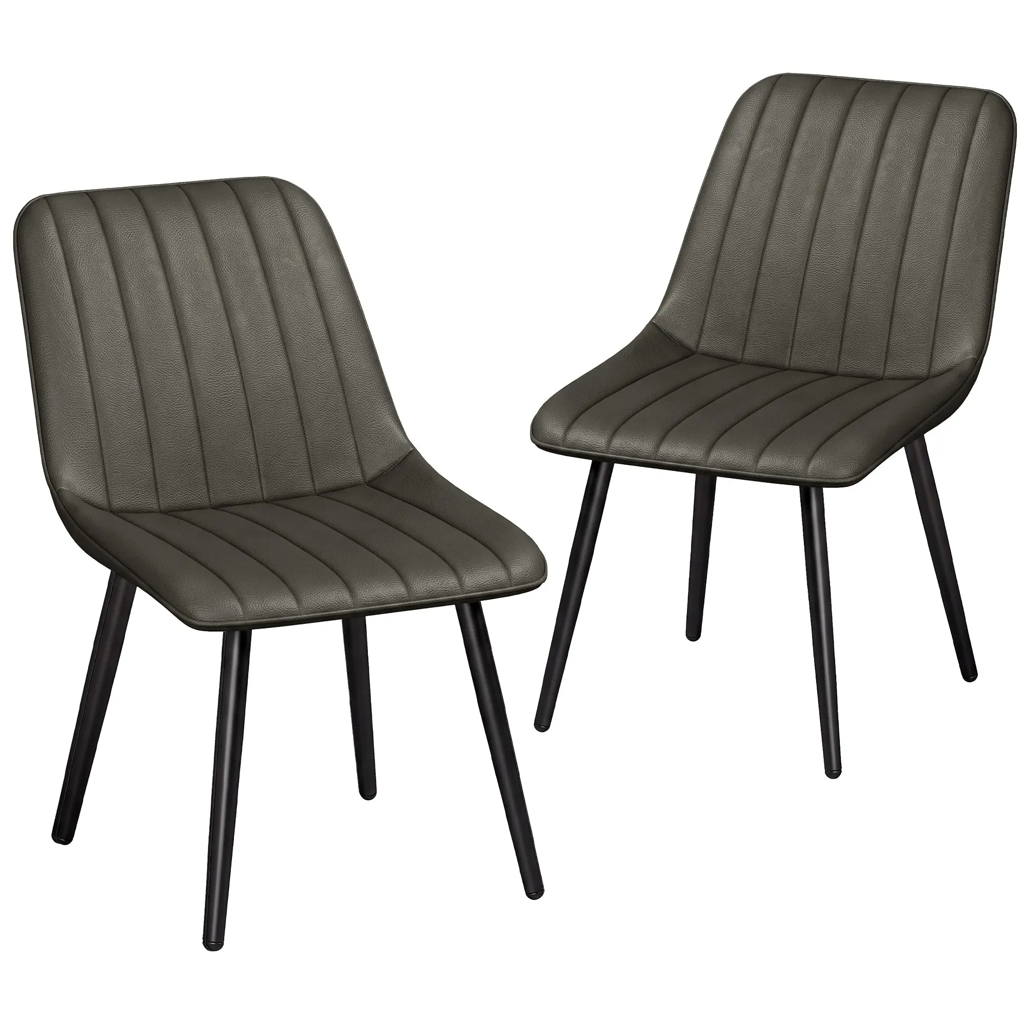 Modern Curved Dining Chairs Set of 2 with Faux Leather and Metal Legs, Grey