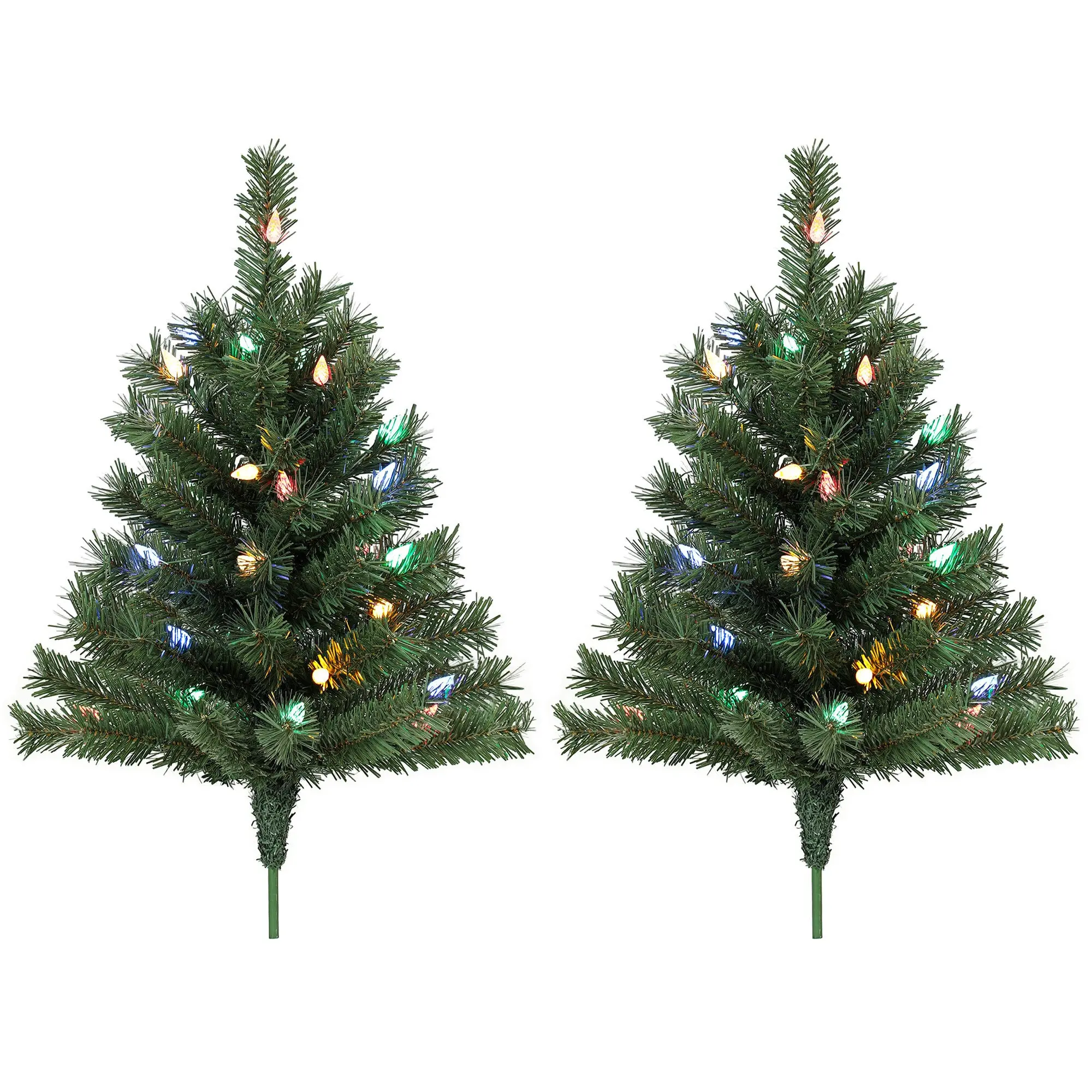 60 cm Pre-Lit Artificial Stake Christmas Trees 2-Pack with 60 LEDs, Green
