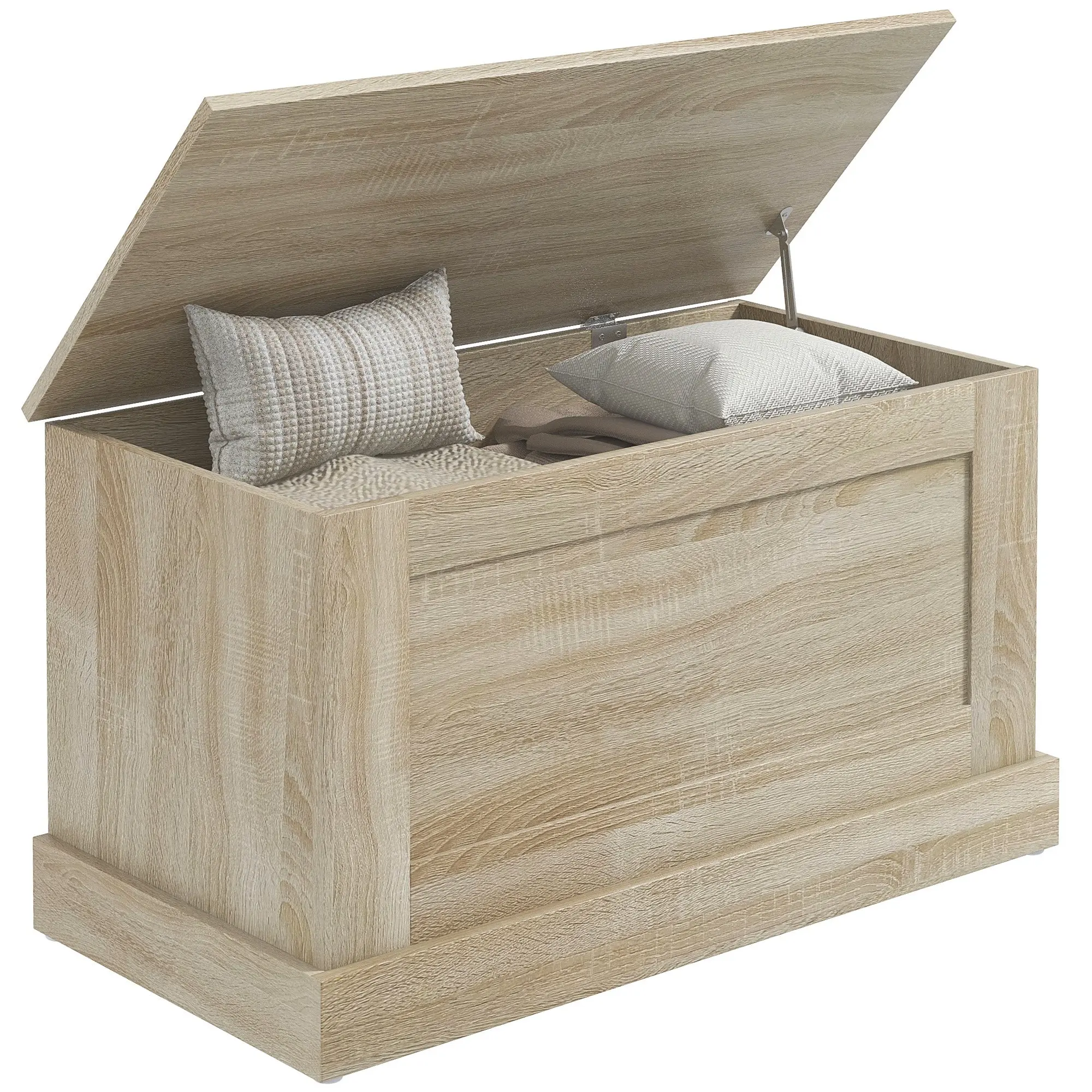 Wooden Storage Chest with Safety Hinge for Living Room, 31.5" x 15.7" x 17.7", Natural