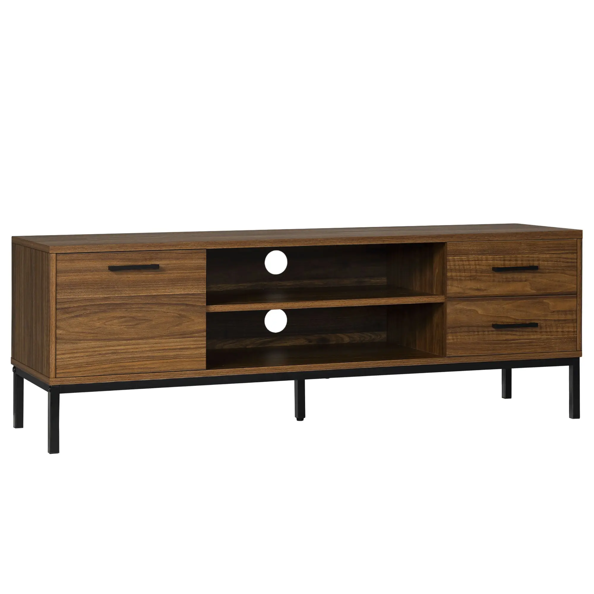 TV Stand for up to 50" with Door Open Storage & Steel Legs, Dark Walnut