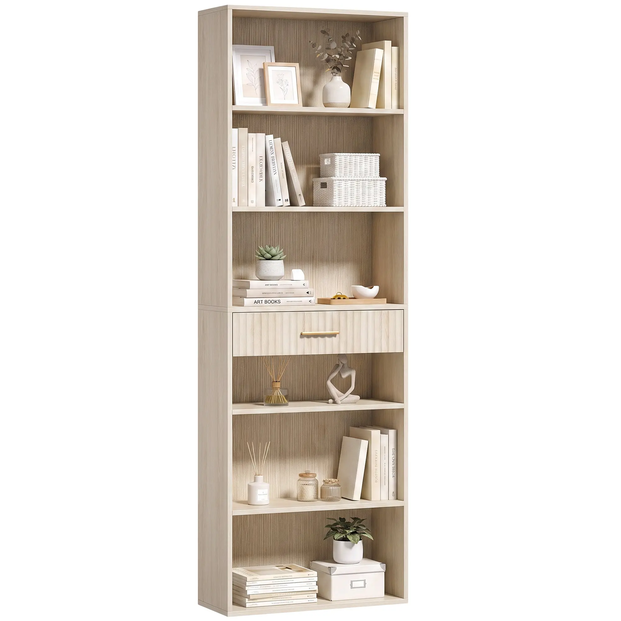 7-Tier Bookcase with Drawer & Cubes for Study 60x24x182 cm Oak Wood Effect