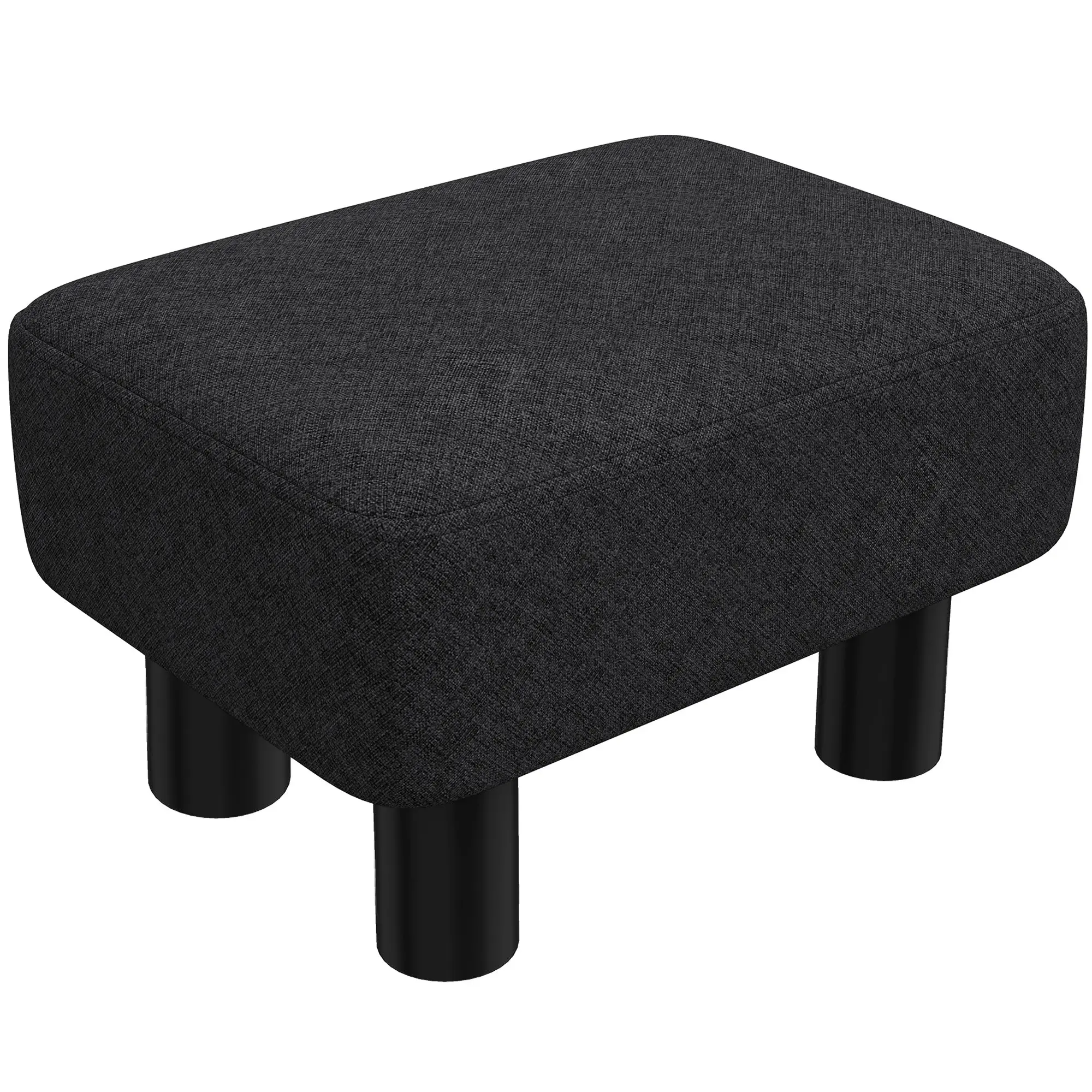 Linen-Look Fabric Ottoman Footrest with Plastic Legs, 40 x 30 x 24 cm, Black