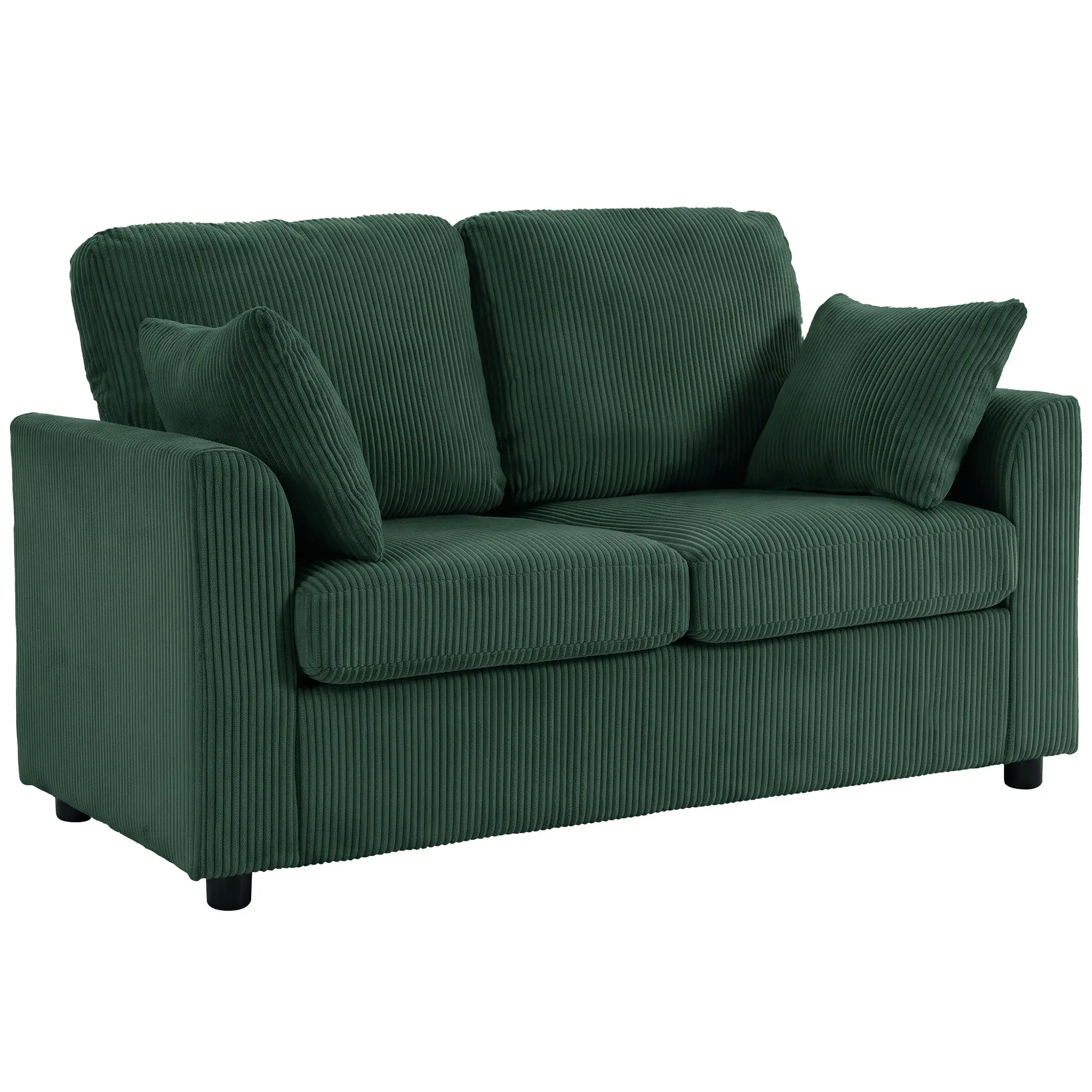 2 Seater Loveseat Sofa with Spring Cushion, Wide Deep Seat & Plush Backrest, 144cm Corduroy Couch for Small Spaces, Dark Green