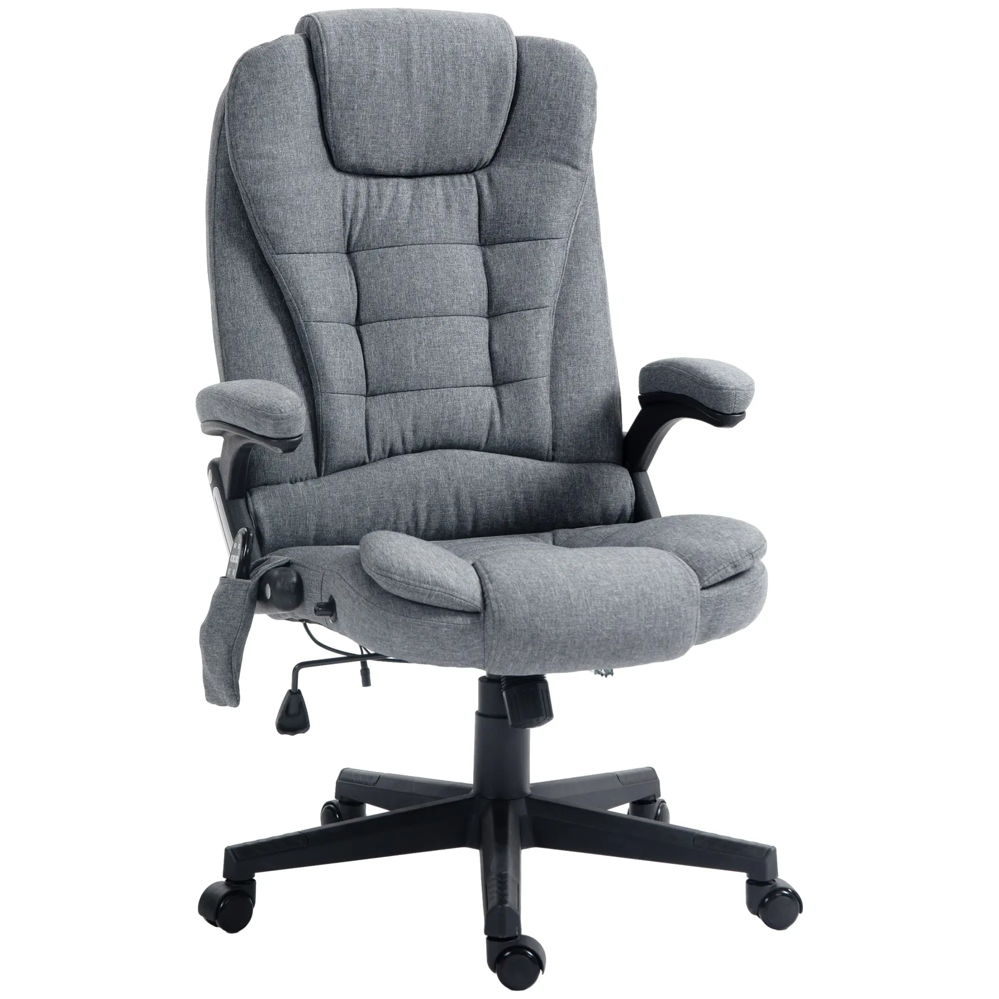 6 Points Heated Massage Office Chair, Linen High Back Executive Office Chair, Gray
