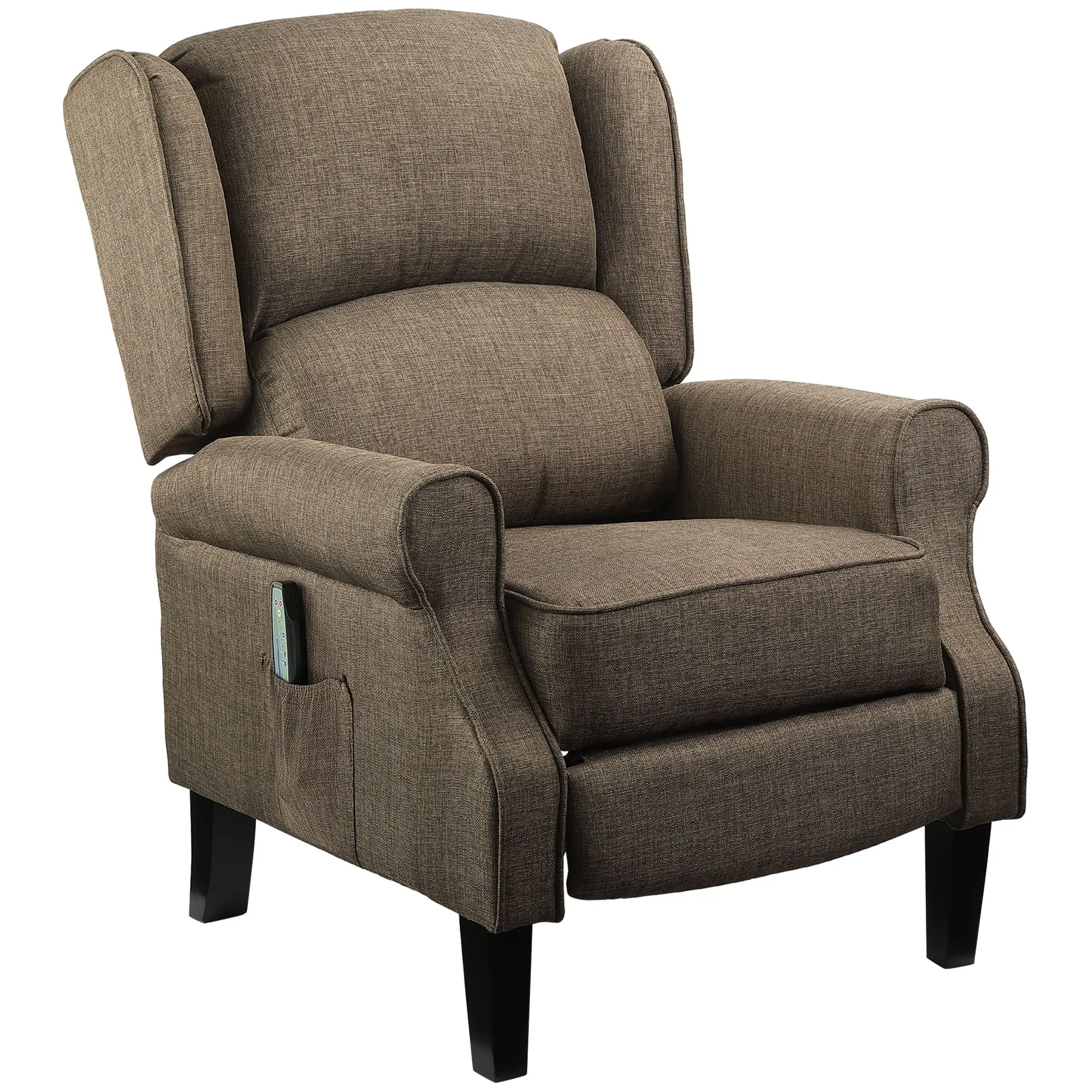 Heated Vibrating Massage Wingback Push Back Recliner Chair with Footrest, Brown