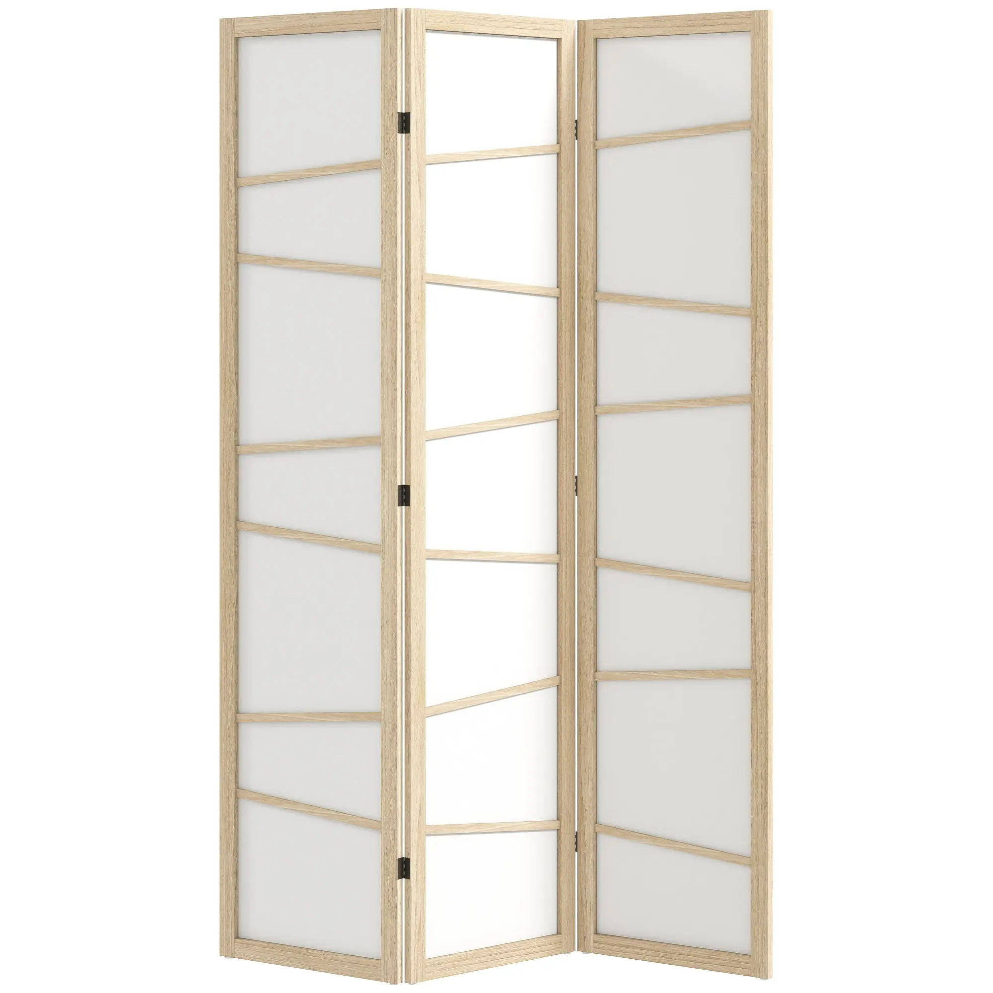 3-Panel Wooden Folding Room Divider with Natural Wood Finish for Bedroom Privacy