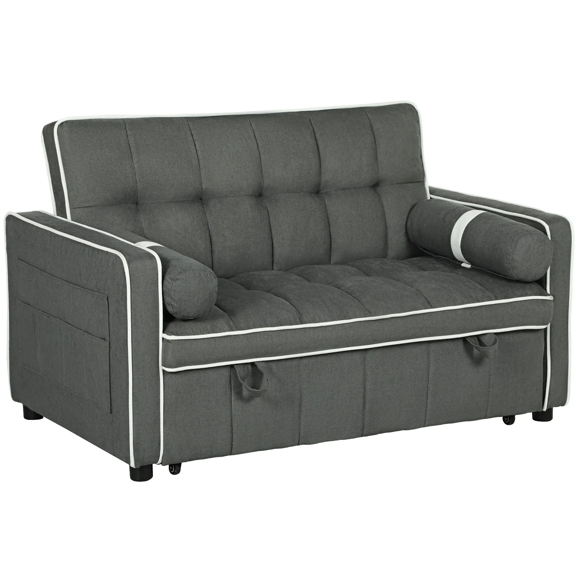 Modern 2 Seater Sofa Bed, Pull Out Sofa Bed with Adjustable Backrest and Pillows, Charcoal Grey