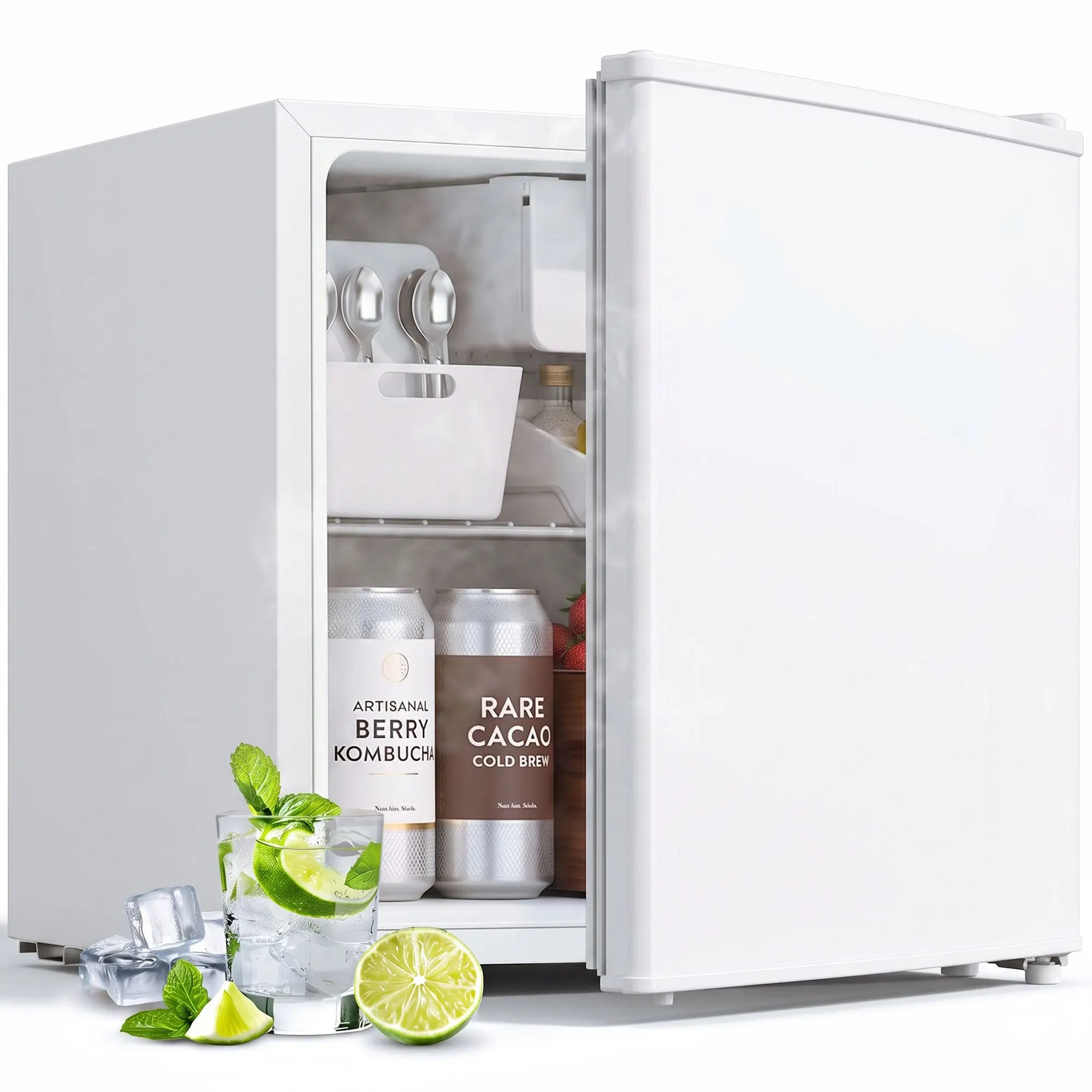1.62 Cu Ft Mini Fridge with Freezer and Adjustable Thermostat, White