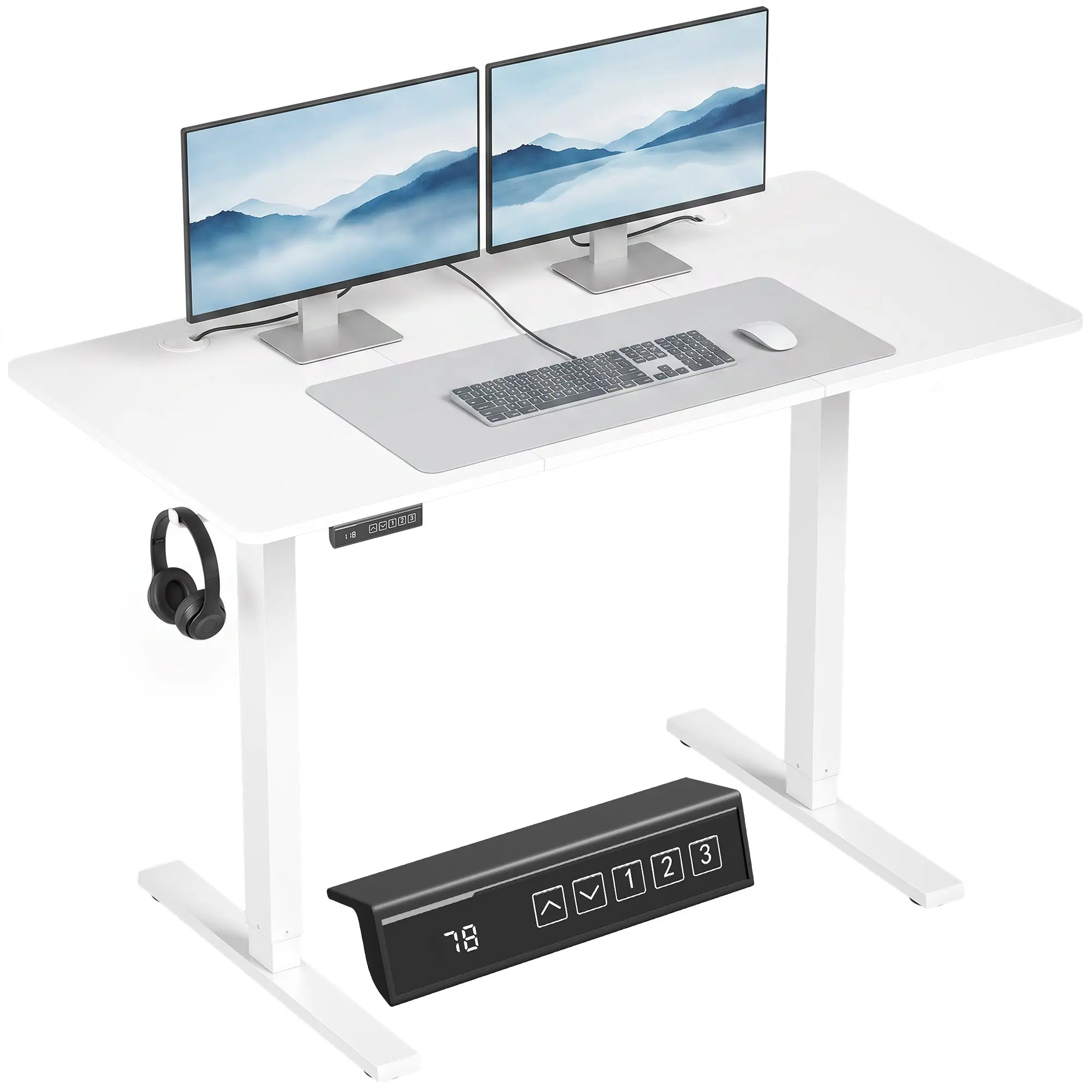 Electric Height-Adjustable Desk 120 x 60 cm with 3 Memory Presets & LED, White