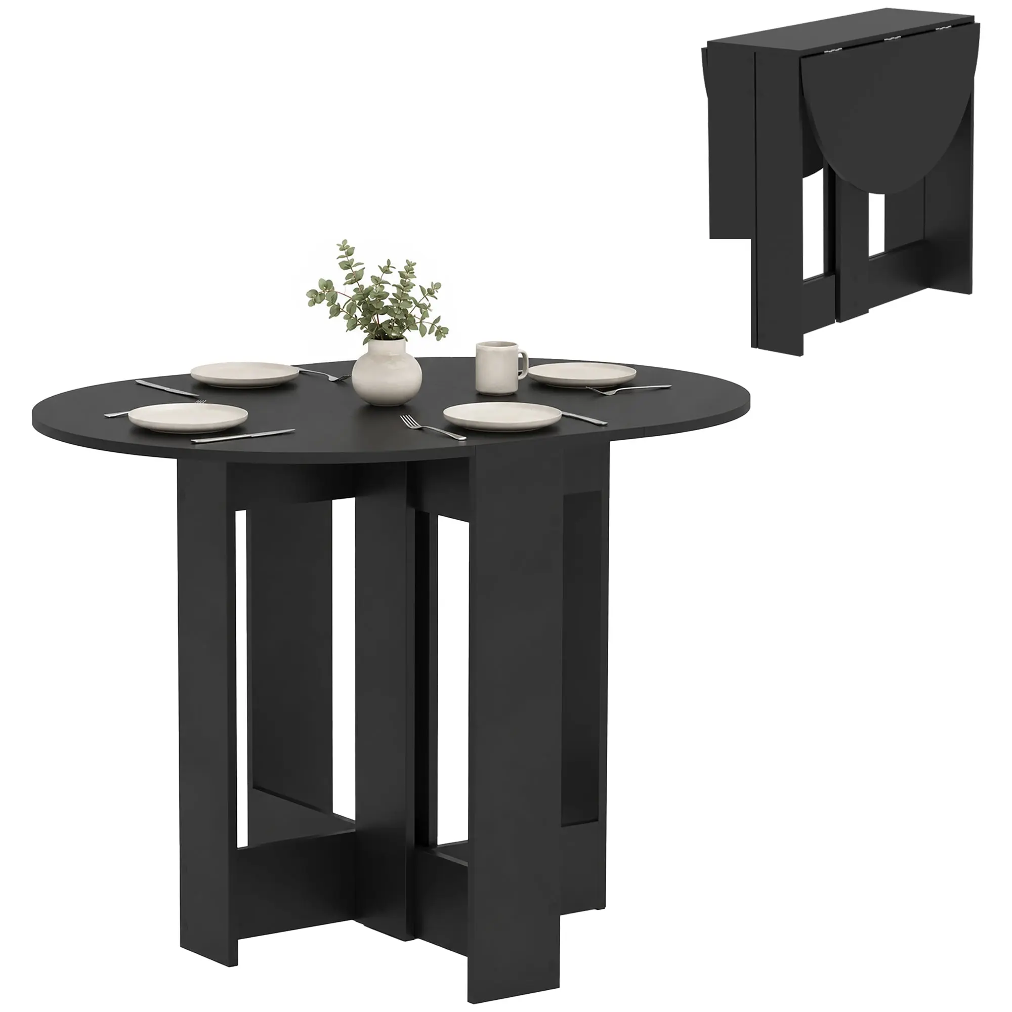Folding Drop-Leaf Dining Table with Foldable Leaves for Small Spaces, Black