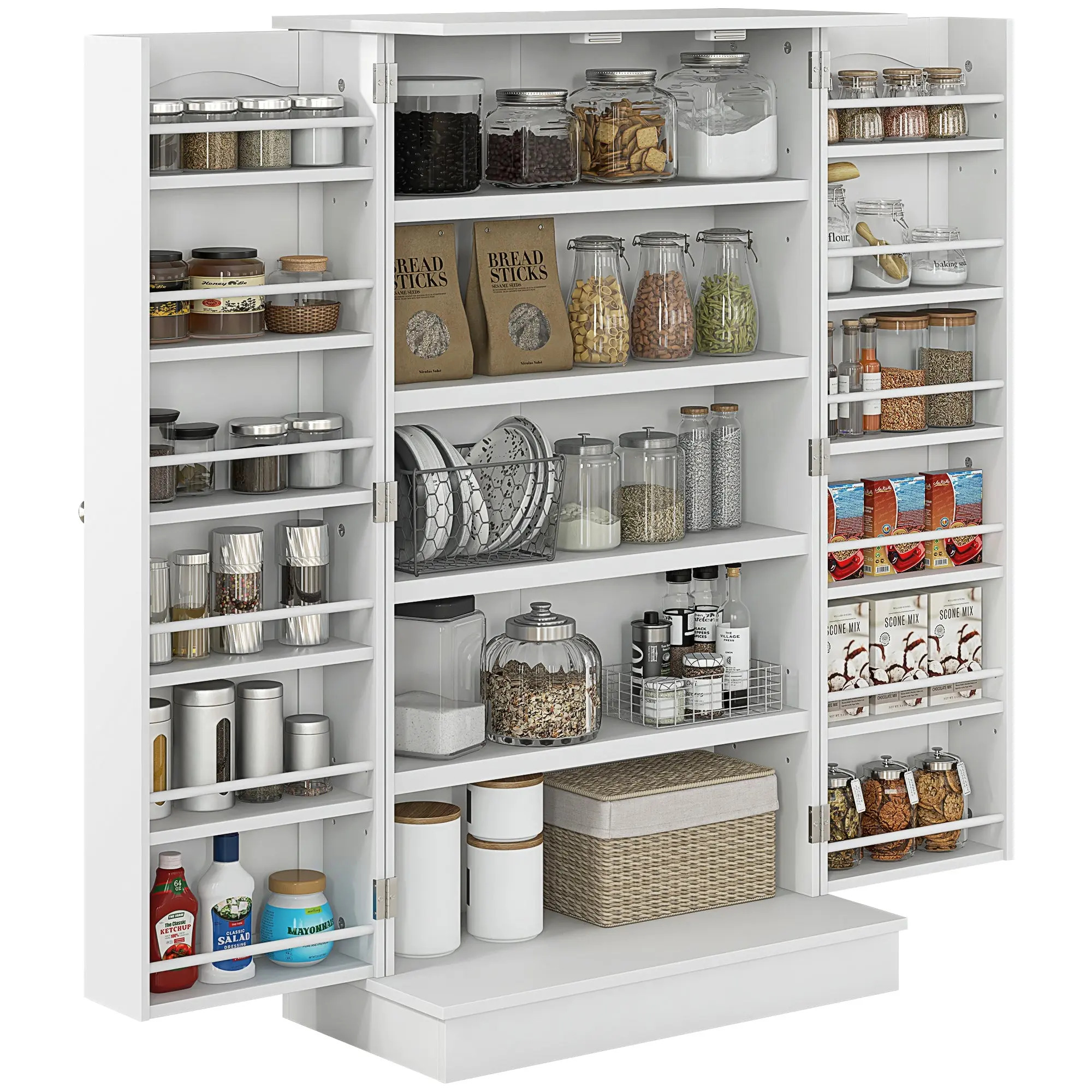 41" Kitchen Pantry Cabinet w/ 12 Door Shelves, Double Doors, 5-tier Shelving, Paper White