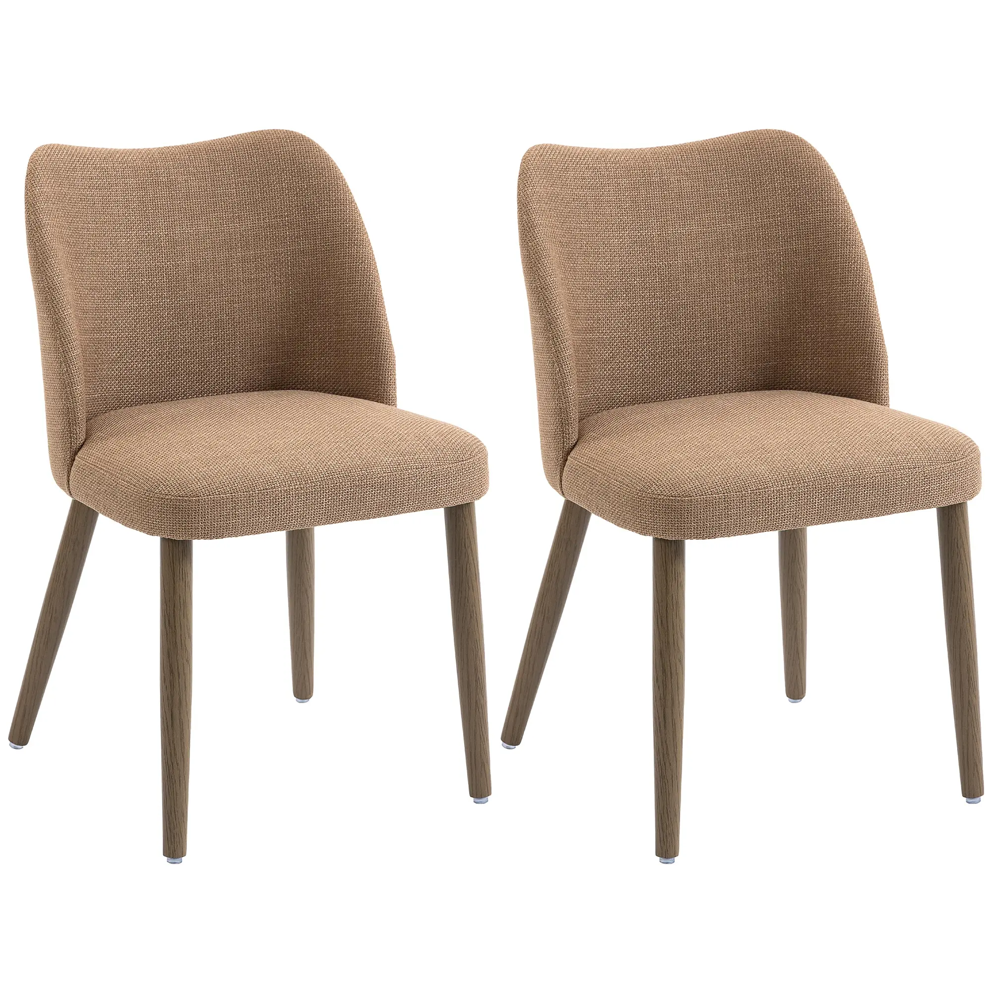 Set of 2 Linen Dining Chairs with Padded Seat and Rubberwood Legs, Brown