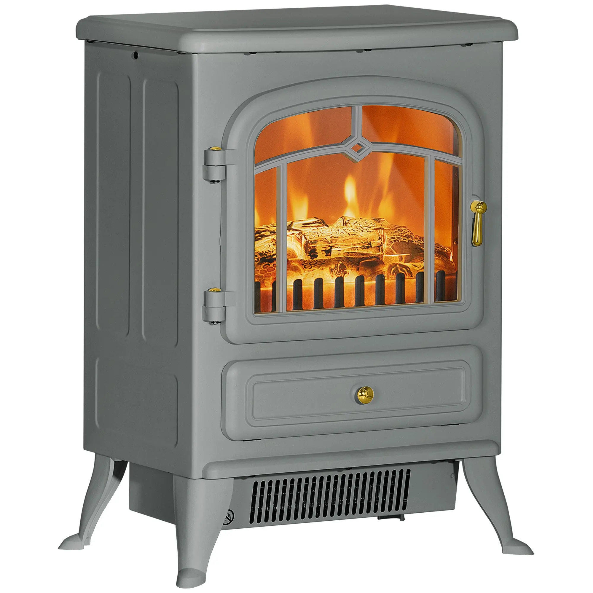 Electric Fireplace Stove Heater with Realistic LED Flames and Logs 750W/1500W Gray